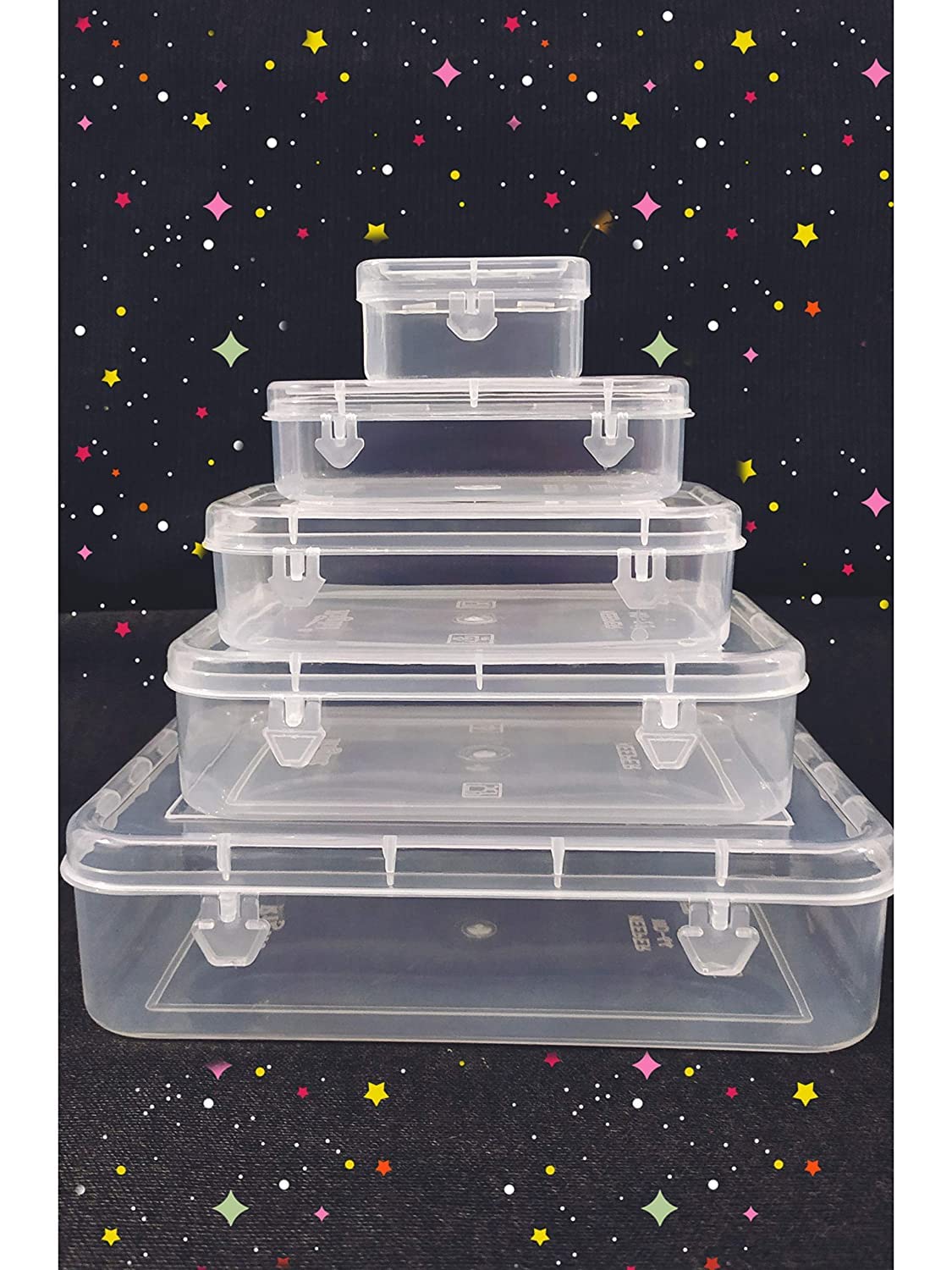 R.P.S R. D. Traders Plastic Storage Boxes- Pack Of 5 Rectangular Plastic Containers With Lock System For Organizing Ornaments Stationery Accessories And Much More (Set Of 5 Pieces).