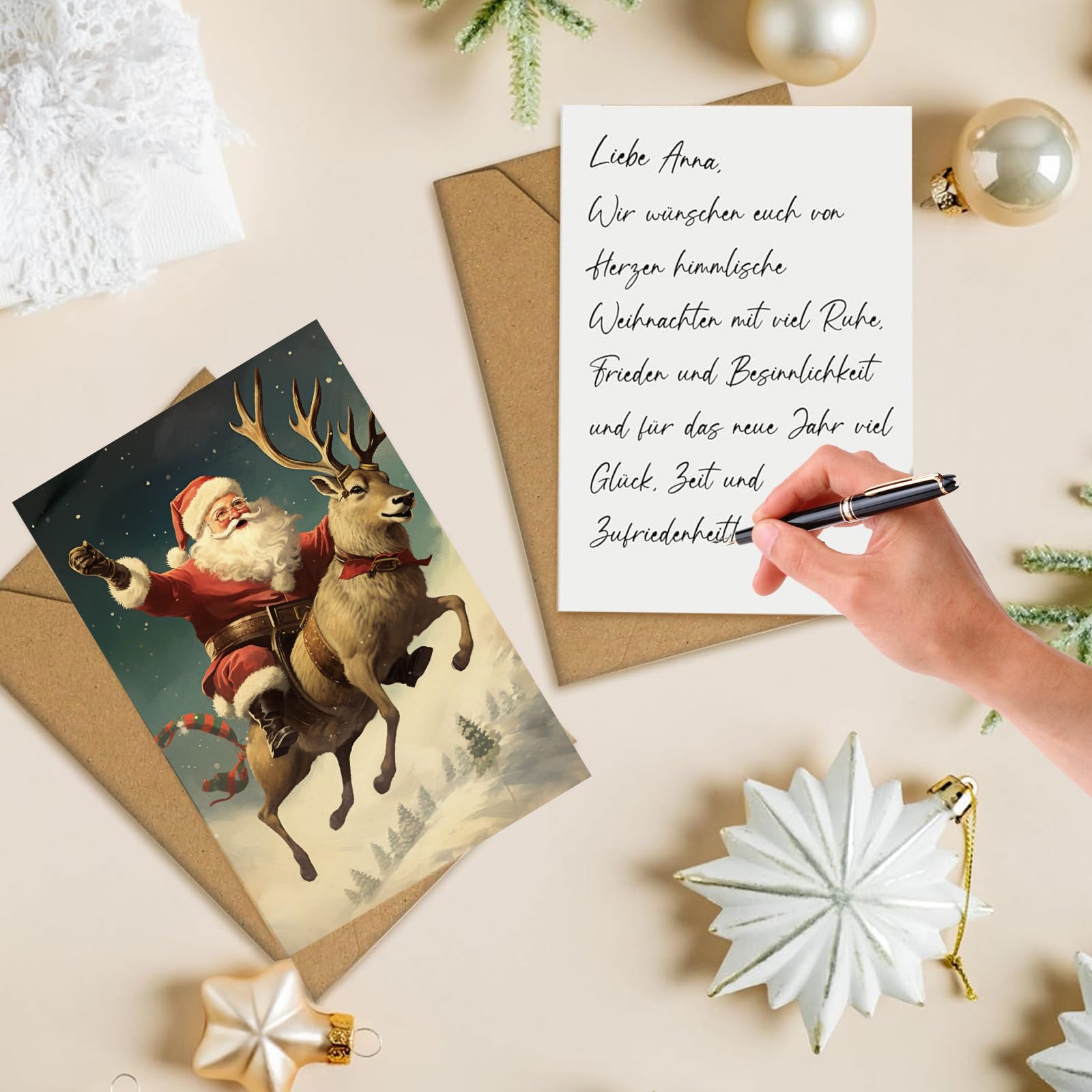 Nostalgische Weihnachtskarten Mit Hirten Im Schnee – 10er Set Mit Umschlägen, Nachhaltig & Handgemacht In UK