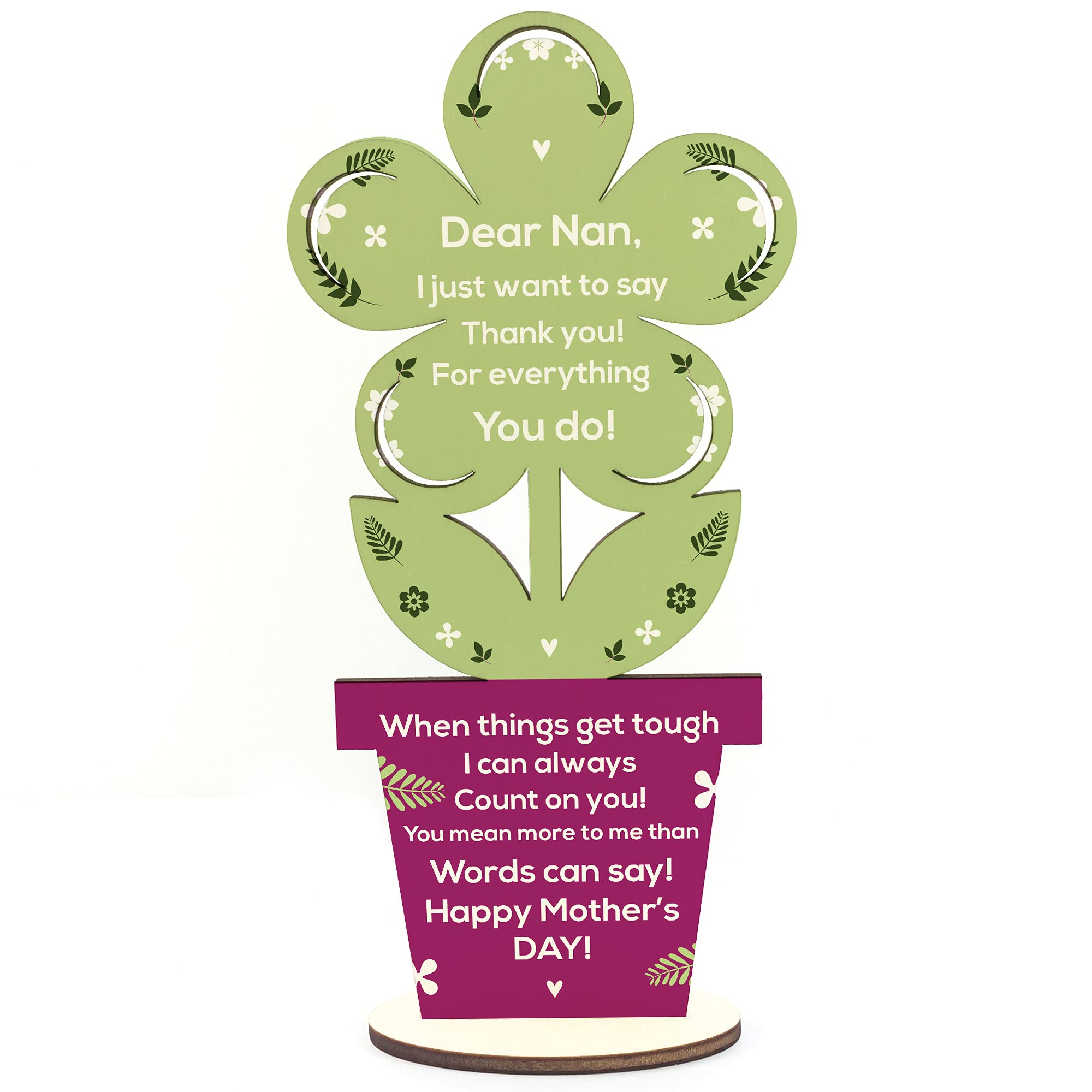 Mothers Day Poem Gift For Nan Wooden Flower Thank You Gift From Grandchildren