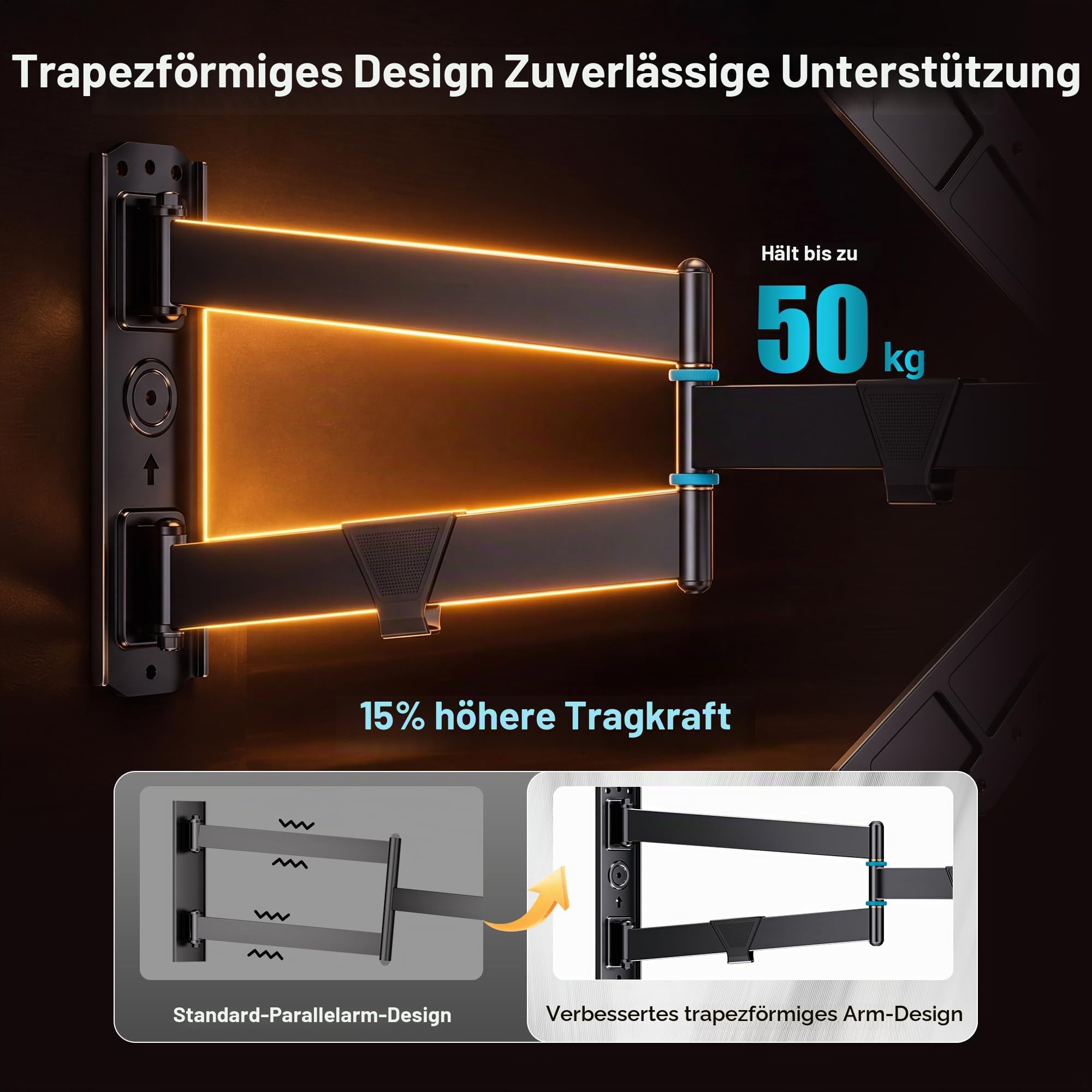 BONTEC Langarm TV Wandhalterung 32-75 Zoll, 838 mm Auszug, bis 50 kg | Voll schwenkbar und neigbar, 90° rotierbar, VESA 600x400 mm, für Eckmontage, Fensterbereiche und Hochformat-Nutzung