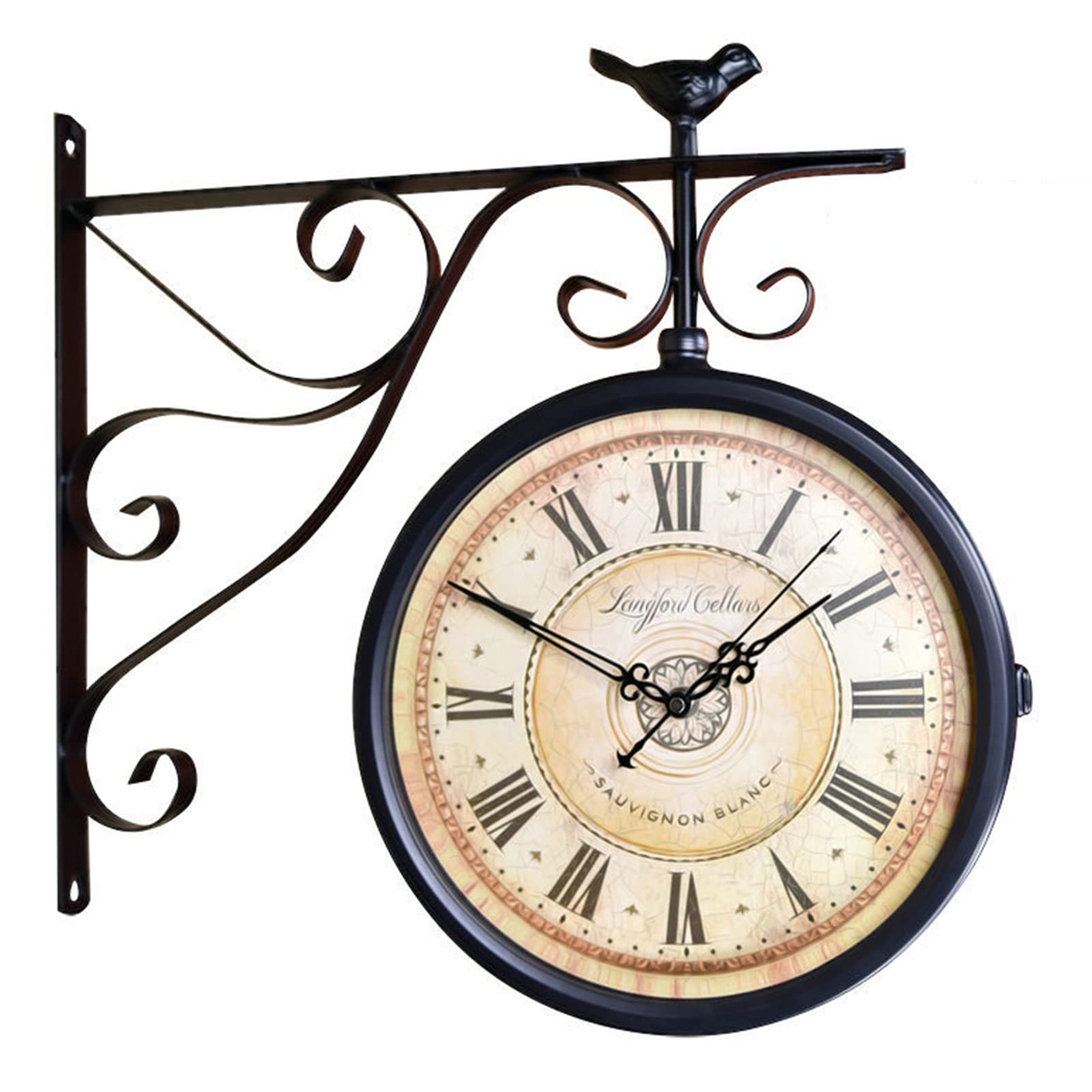XJBTBA Reloj de Pared Reloj de Pared de Doble Cara de 12 Pulgadas, Hierro Forjado, Metal, silencioso, fácil de Leer, Reloj de estación de Dos Caras para jardín, decoración del hogar, Interior,