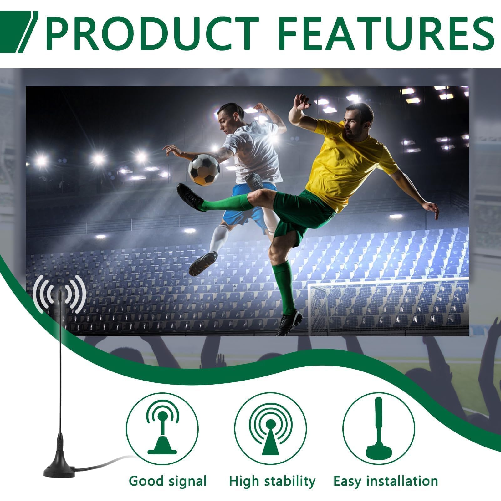 Antenne TV Intérieure TNT HD DTA180 - Antenne Puissante, Compacte et Portable avec Base Magnétique, pour Réception Télévisuelle en France et Belgique, pour Maison, Camping-Car, Caravane - Noir