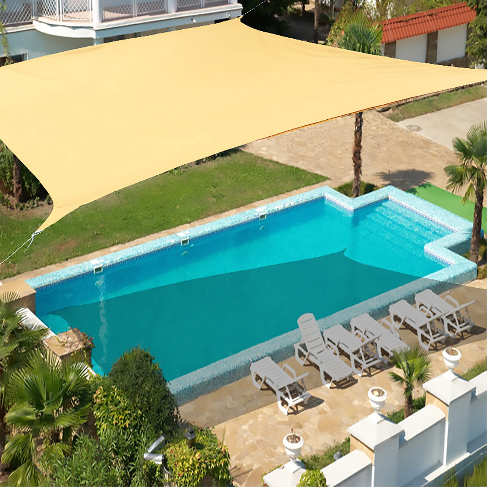 DMCE per Patio Garden attività All'aperto,Parasole Sail Rettangolo,Tettoia di Protezione con Resistente Blocco UV Impermeabile-Beige 9.8x13.1 Piedi