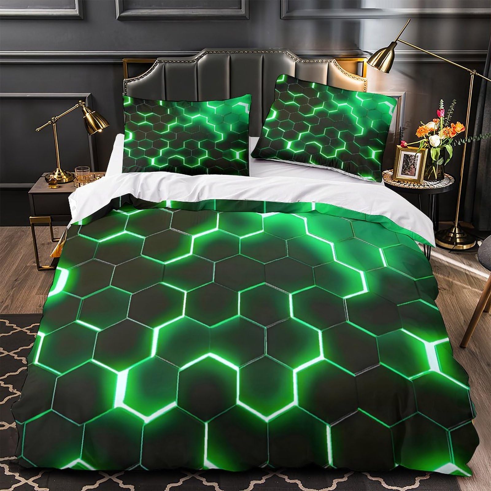 Parure de lit hexagonale en microfibre 135x200 cm pour adolescent