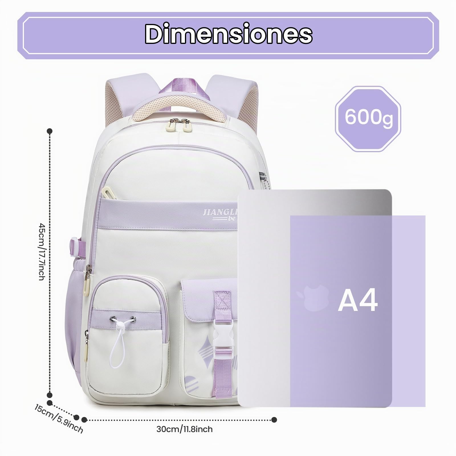Amythe Mochilas Escolares Niñas con Correa para Carrito, Morado