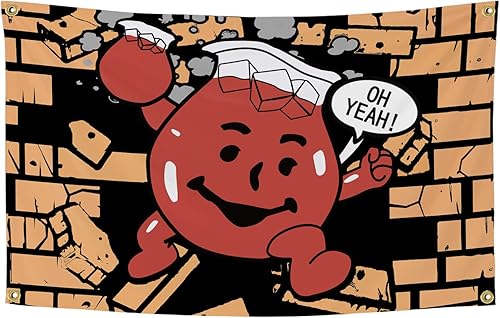 Banderas divertidas para Kool Aid Man Flag Room de 3 x 5 pies, pancarta genial para decoración de pared de cueva de hombre con ojales de latón para