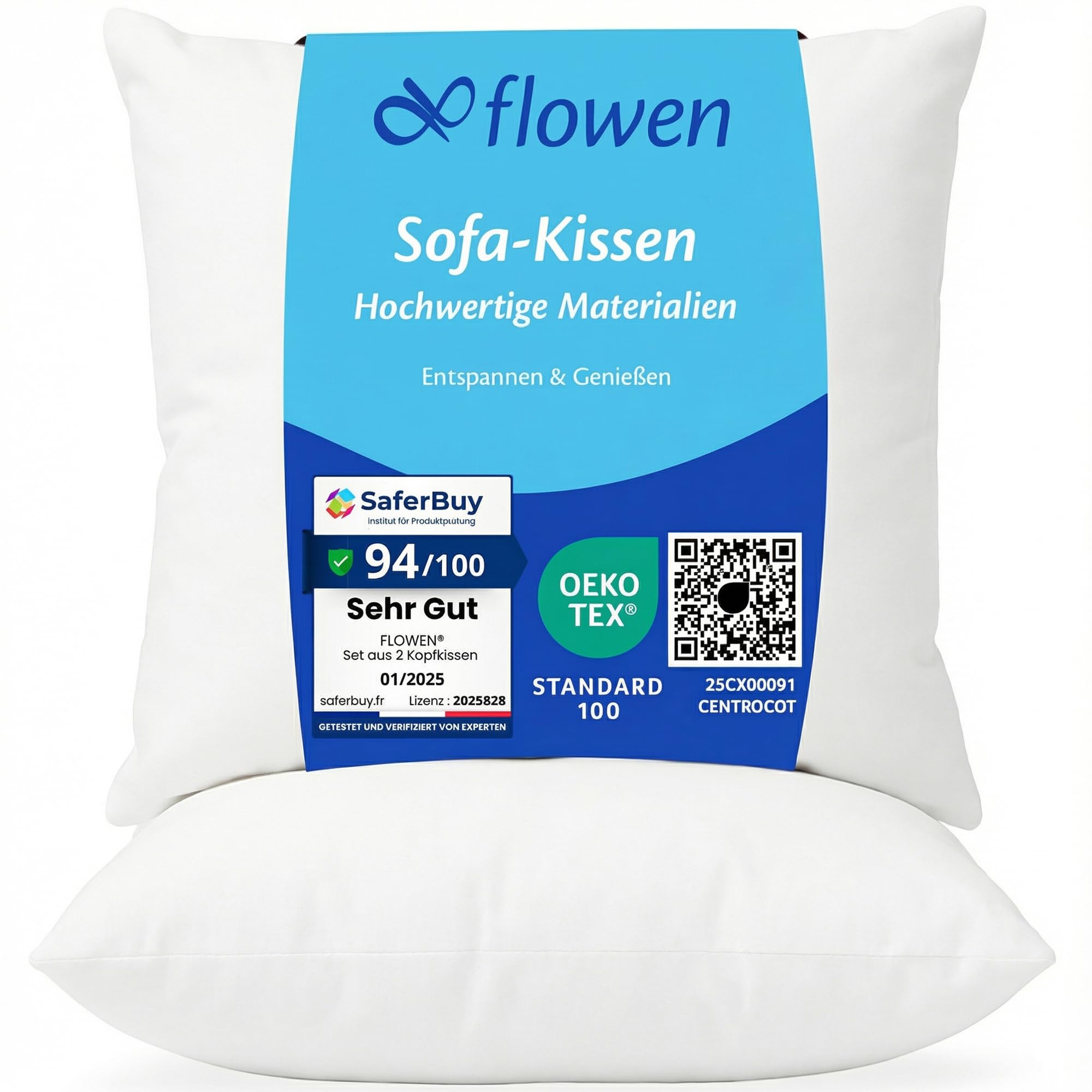 Flowen Kissen 45x45 Kopfkissen 2er Set für Sofa und Bett Innenkissen Hypoallergene Anti-Milben Kissenfüllung mit Weicher Gesteppter Kissenbezug 100% Polyester für Haus/Hotel