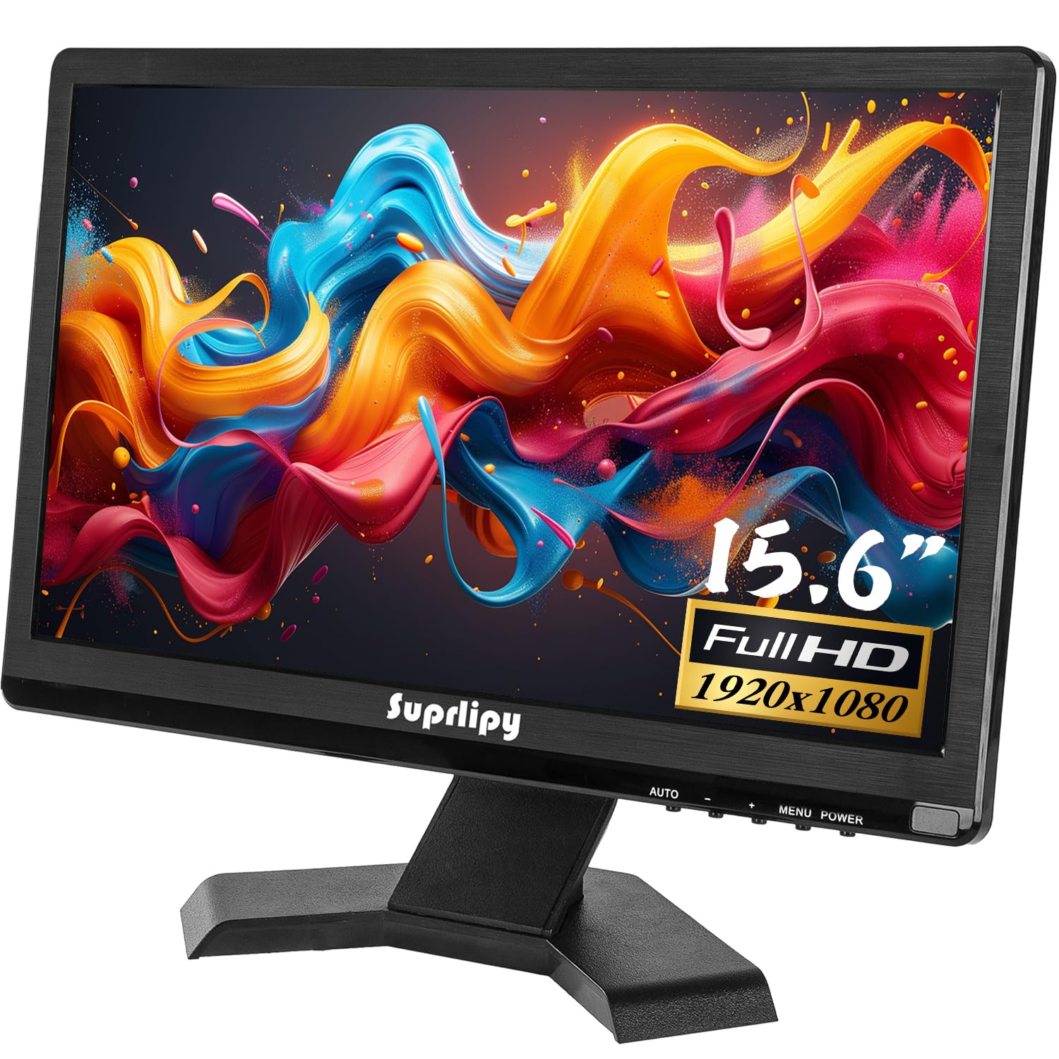 Suprlipy 15.6 inch FHD Small IPS Monitor LCD Display Screen 1920x1080 60Hz 16:9 with BNC VGA AV Input Built-in Lounspeakers for CCTV Security Camera