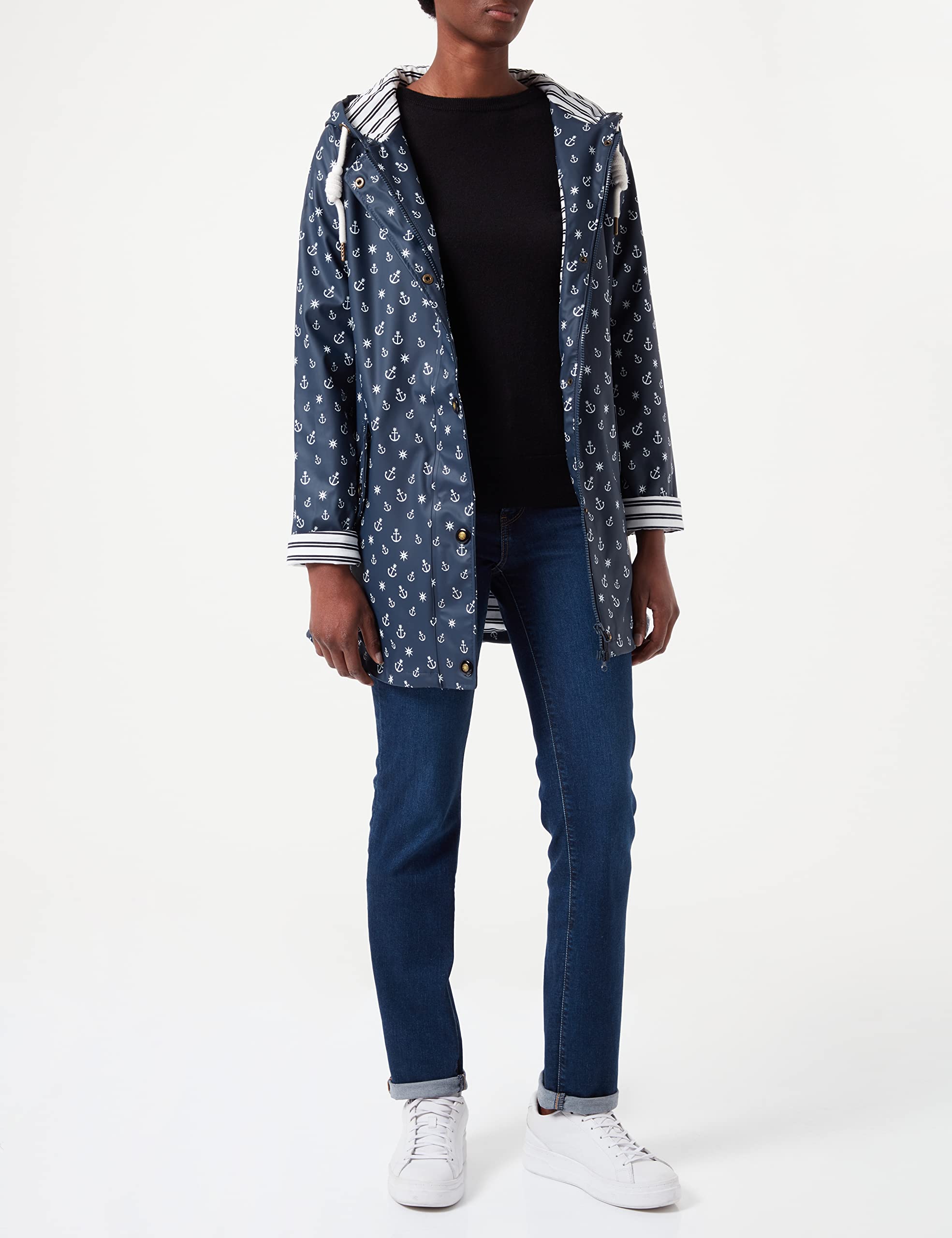 Ankerglut Damen Damen Friesennerz Regenmantel Regenjacke mit Kapuze Wasserdicht Wetterfest Windbreaker Übergangsjacke #Ankerglutzauber Regenjacke (1er Pack)