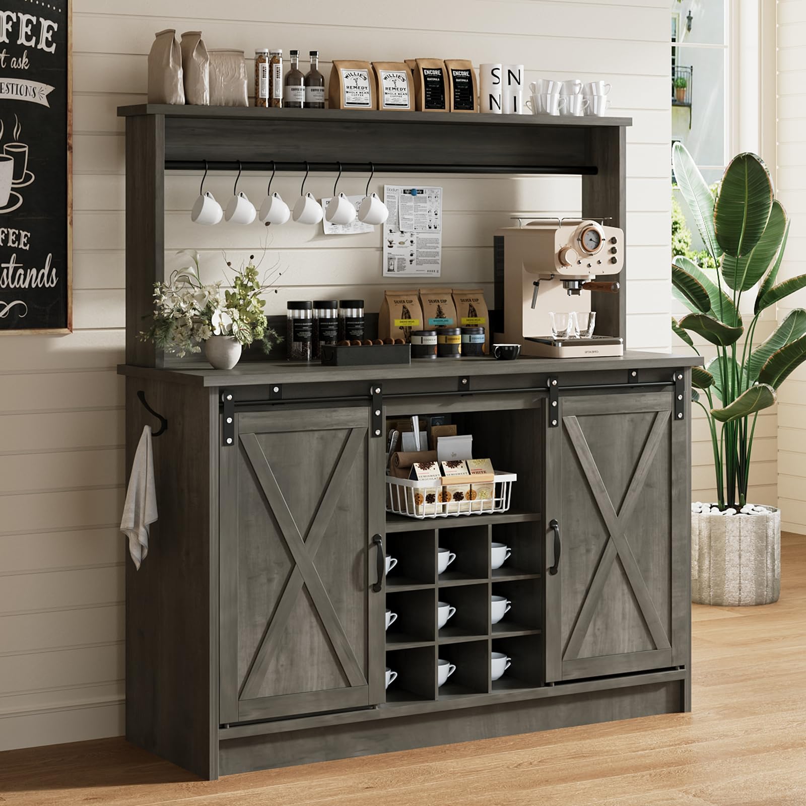 4ever2buy Coffee Bar Cabinet with Hutch