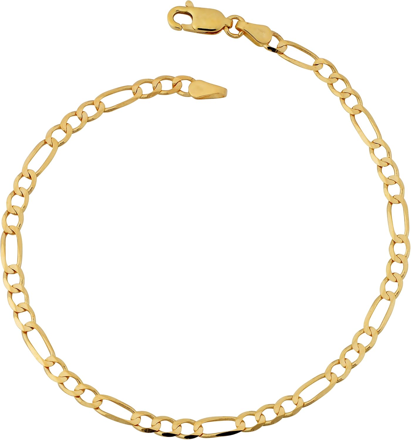 Kooljewelry 10k Yellow Gold 3.3 mm High Polish Concave Figaro Link Bracelet (7 or 8 inch)