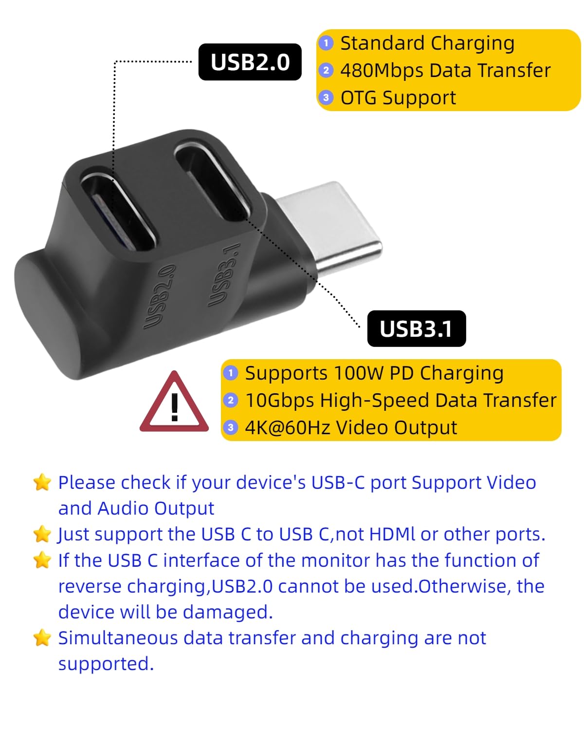 GELRHONR USB To USB C Adapter, USB3.1 Gen2 Converter, USB 3.1 A Male 90 Degree To Type C Female, Support Fast Charging 120w Data Transfer 10Gbps- 2pcs (Style 3
