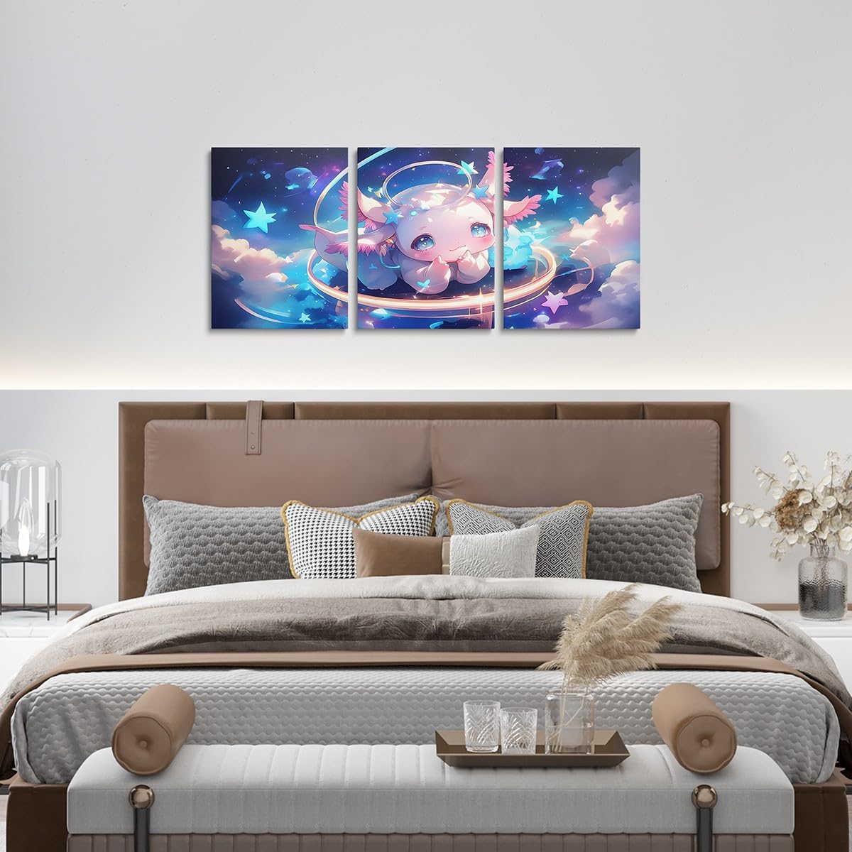 Feelyou Kids Cute Axolotl Canvas Wall Art for Living Room Bedroom Kawaii Animal Wall Painting Posters and Prints Ocean Sealife Picture Wall Decor Boys Girls Galaxy Bathroom Wall Art 12"x16"x 3Pcs