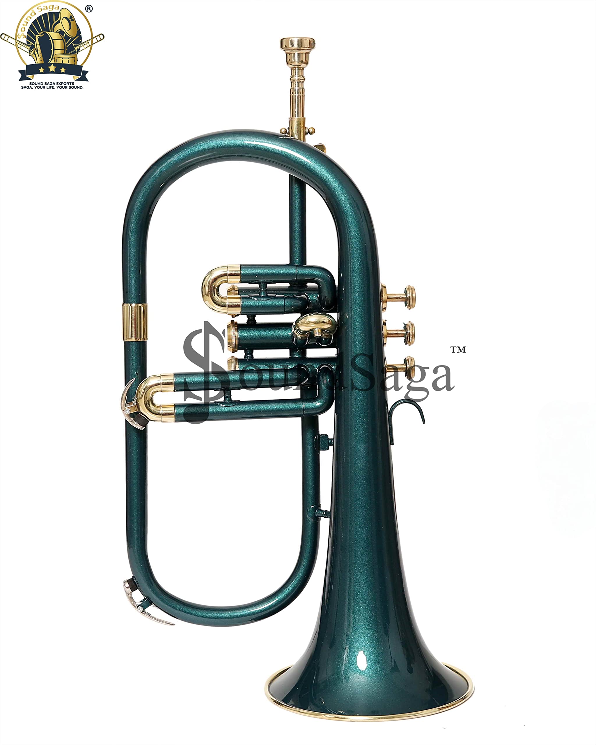 Flugel Horn 3-zaworowy skok BB najwyższej jakości mosiądz, w tym ustnik i futerał, zielony