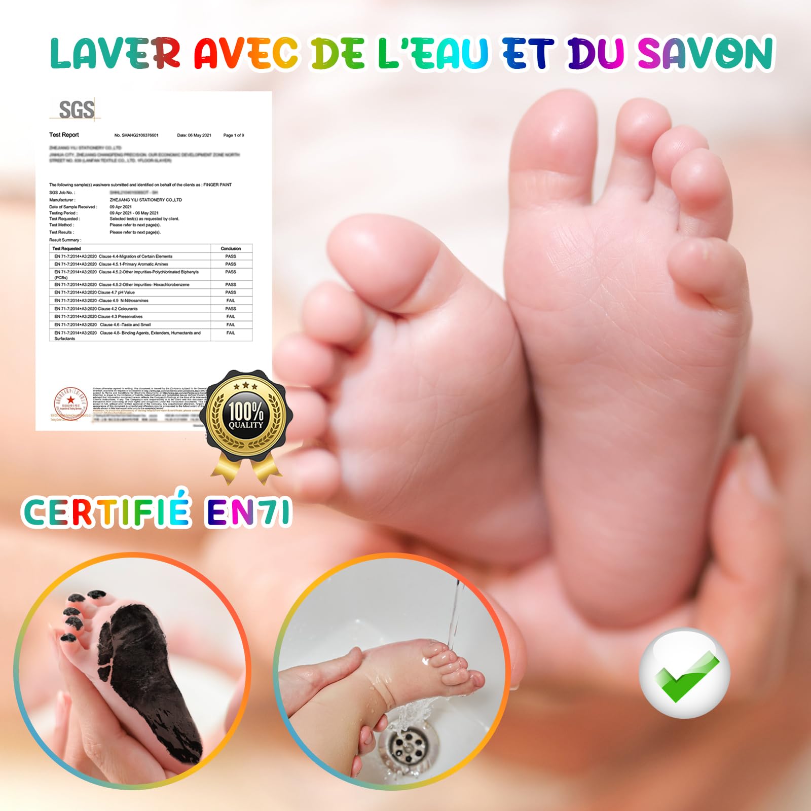 Kit Empreinte Bébé avec Attachement Éponge Non Toxique Lavable pour Mains et Pieds