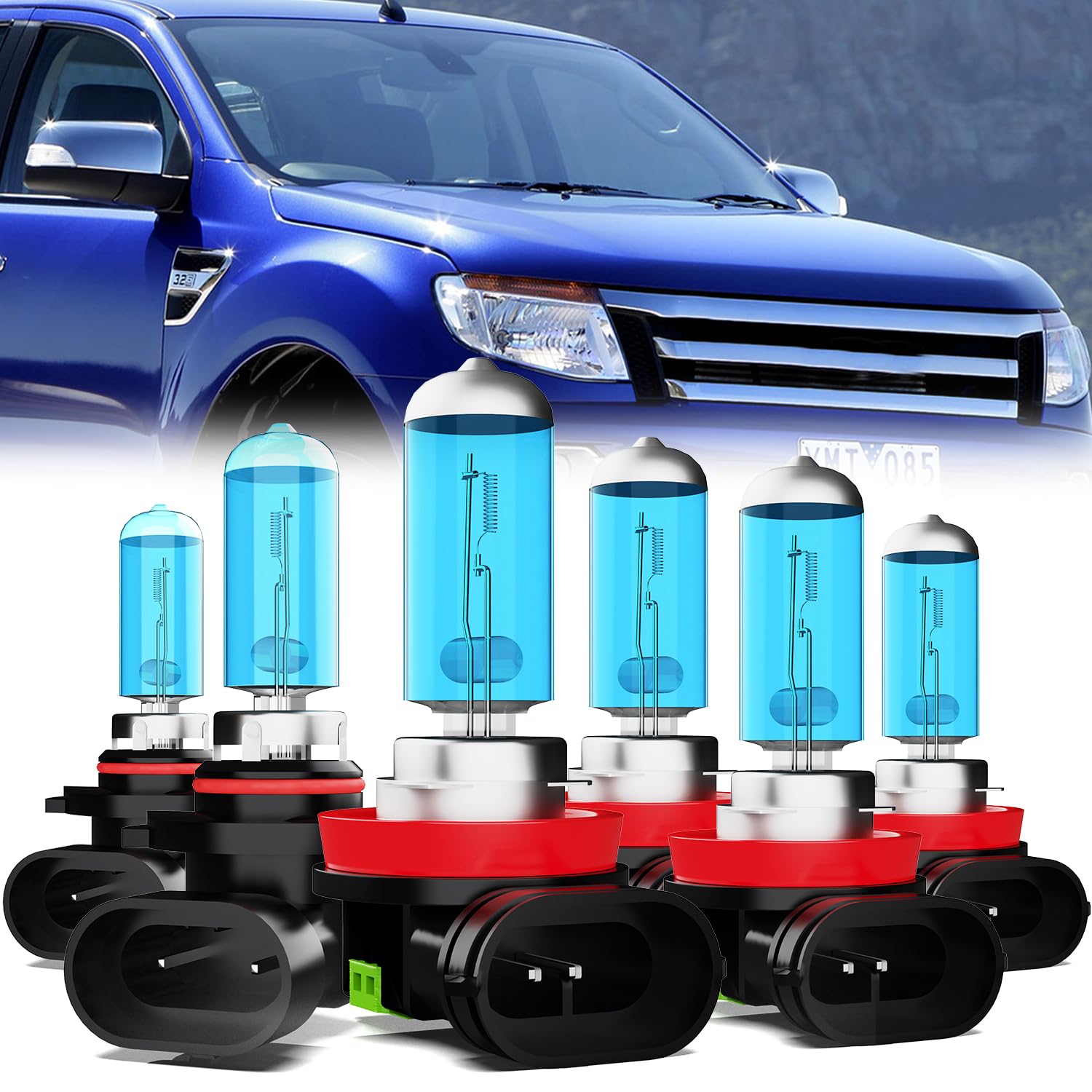 Headlight Bulbs Compatible With Ford Ranger 2019-2020, 9005 + H11 High Low Beam + H11 Fog Lights Halogen Light Bulb, Super Bright 6000K White, Plug and Play, Pack of 6