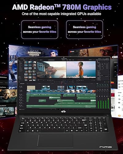 Miniatura 3 de NIMO Portátil ligero para juegos de 17.3", 8 núcleos AMD Ryzen 7 8745HS 16GB DDR5 RAM 1TB SSD (Beat R9 6900HX, hasta 4.9GHz) Radeon 780M GPU IPS FHD