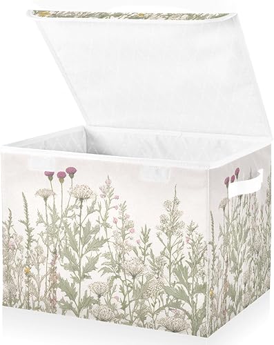 Miniatura 2 de Kigai Cesta de almacenamiento plegable de flores silvestres con tapas y asas contenedores de almacenamiento para estantes armario dormitorio