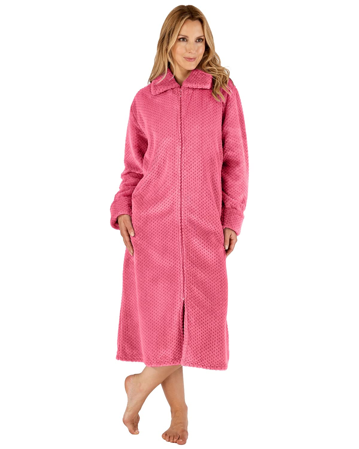 Slenderella Women's Pink Waffle Zip Dressing Gown Hc4326 Xl