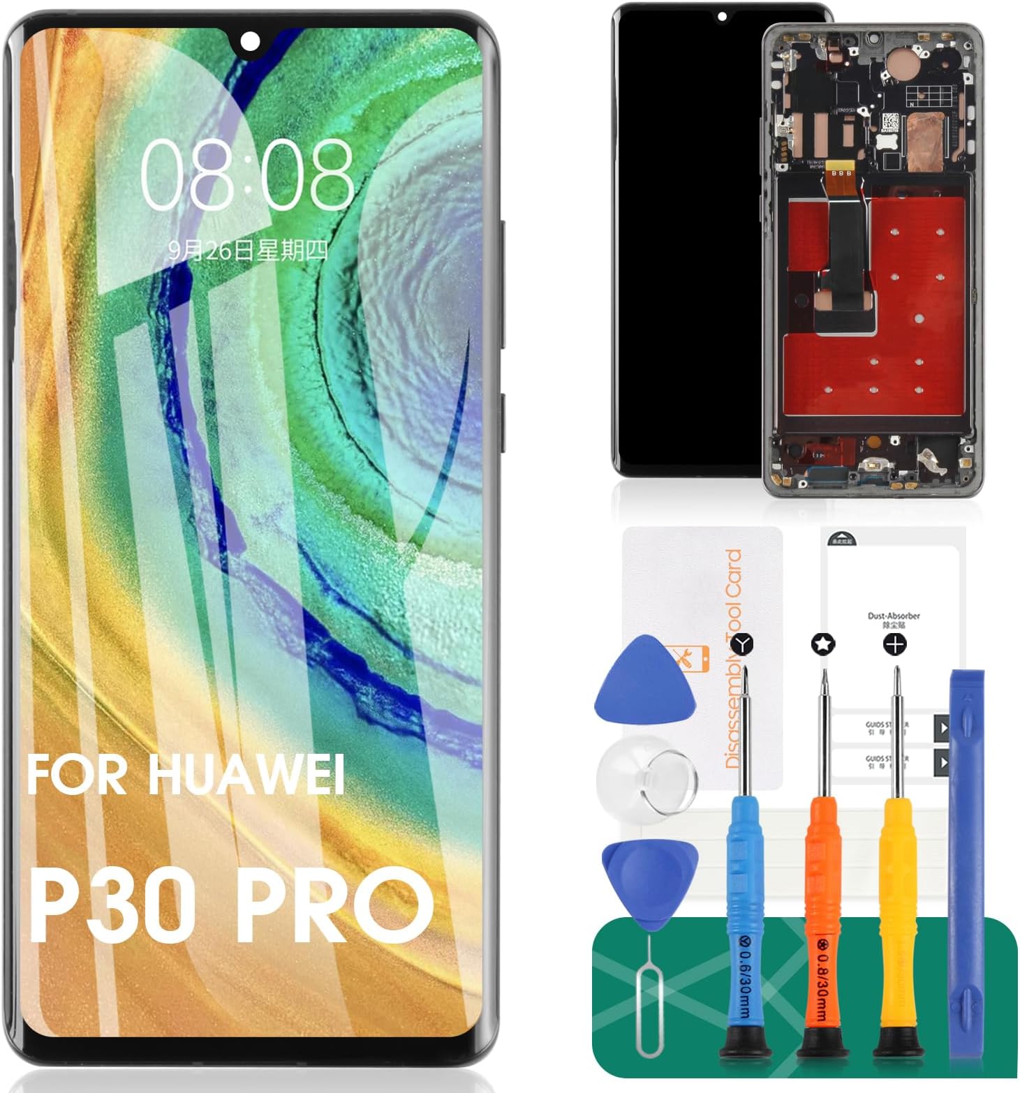 OLED for Huawei P30 Pro Screen Replacement LCD Display for VOG-L29 VOG-L09 VOG-AL00 VOG-TL00 Touch Screen Digitizer Assembly Replacement Repair Parts with Frame（Support Fingerprints）