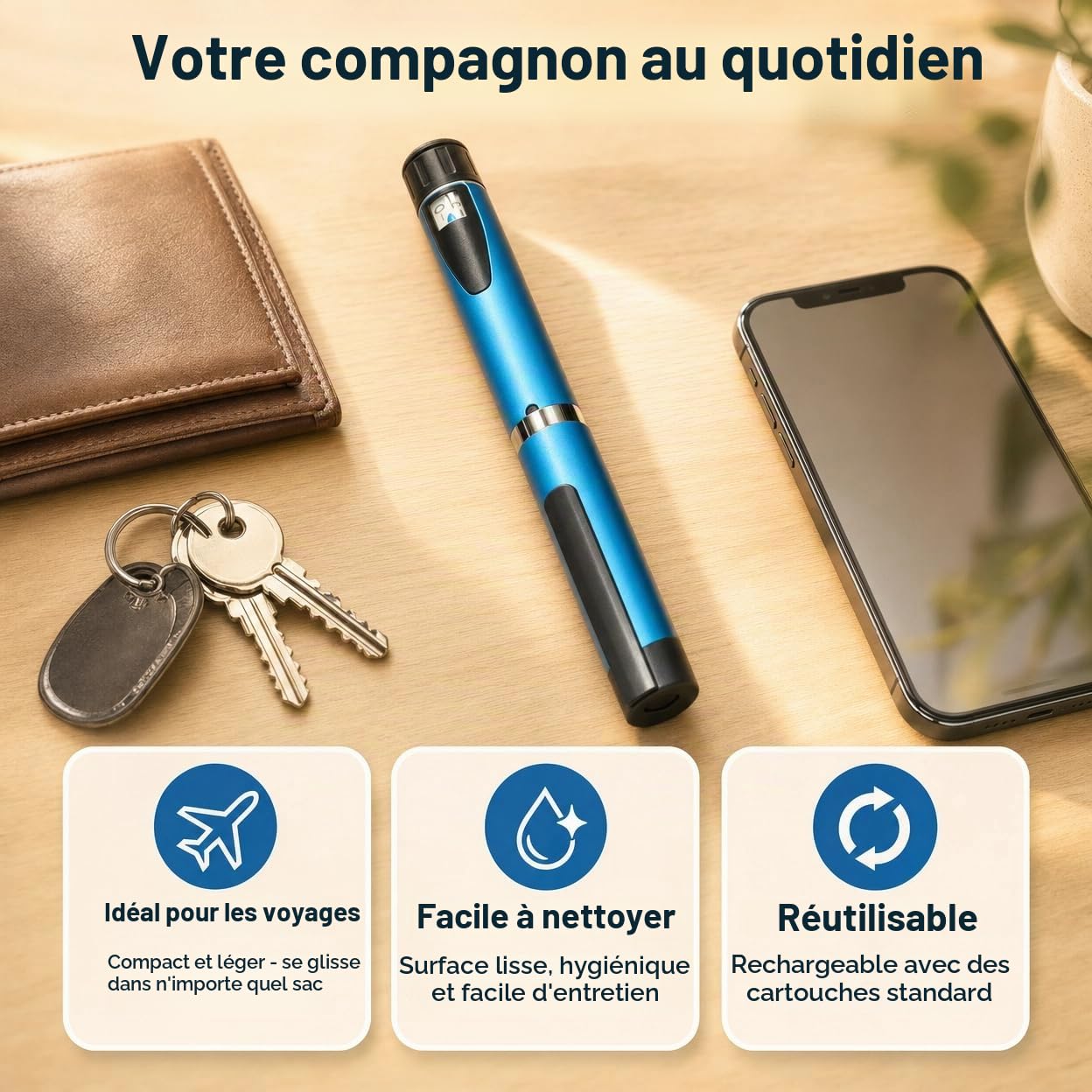 Stylo à insuline réutilisable, distributeur d'insuline, stylo à insuline, dosage précis de 1 à 60 unités, cartouches de 3 ml, léger et portable, appareil d'injection