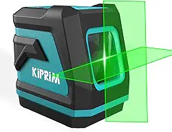 Kiprim Nível de laser verde LV8 com visibilidade aprimorada, brilho ajustável, modo manual/autonivelamento/pulso, baterias e bolsa de transporte incluídos