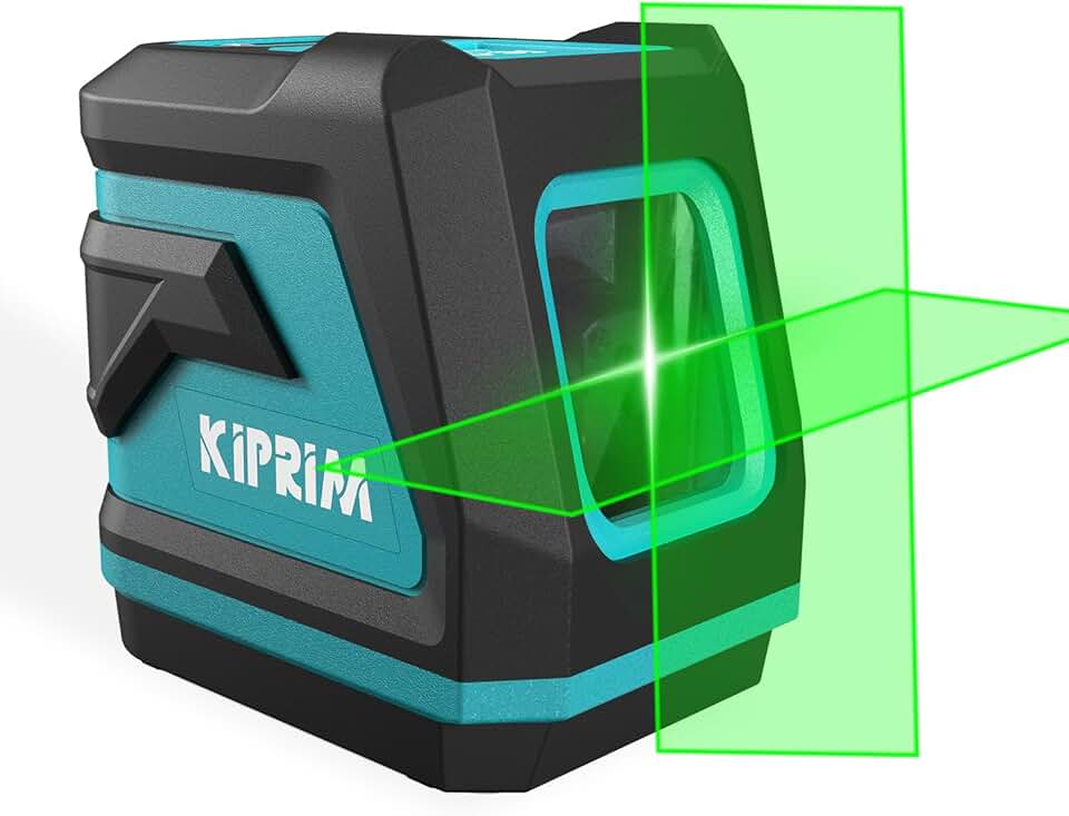 Kiprim Nível de laser verde LV8 com visibilidade aprimorada, brilho ajustável, modo manual/autonivelamento/pulso, baterias e bolsa de transporte incluídos
