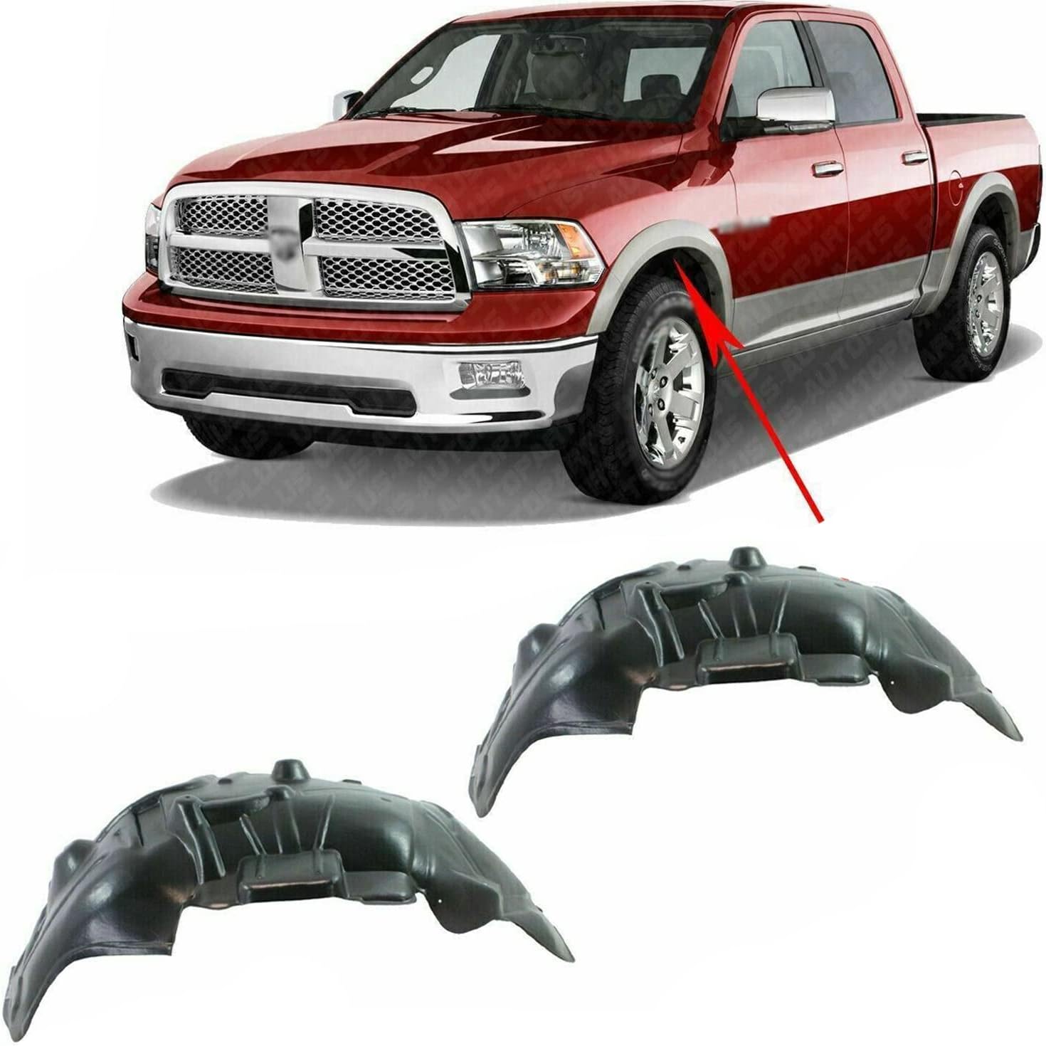 Front Splash Shield Inner Fender Liner Rear Section Left Driver & Right Passenger Side For 2009-2012 Dodge Ram 1500 Direct 68285577AA 68110687AD 68110686AE CH1248152 CH1249152