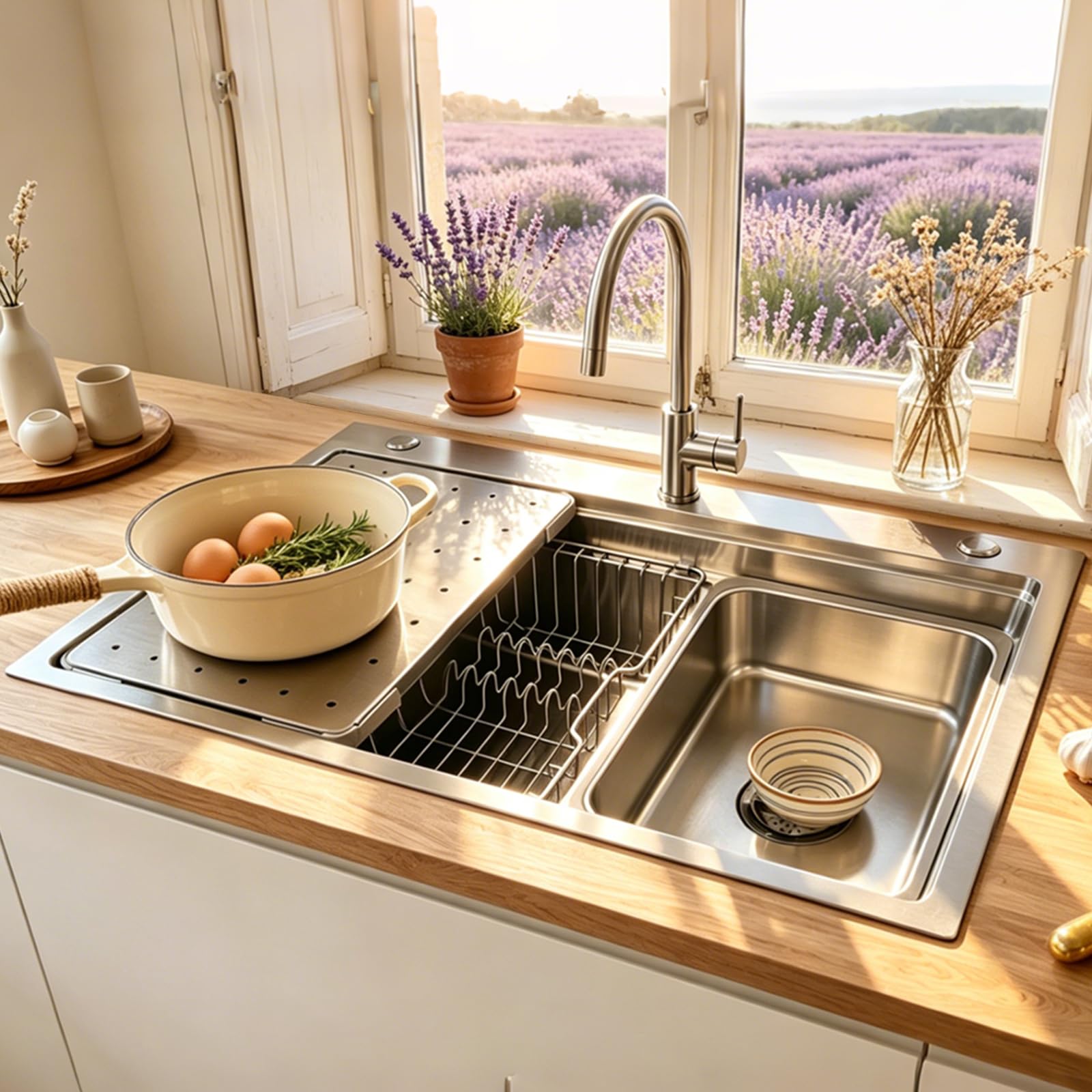 WIQUYBML 70 x 50 cm, black kitchen sink made of 304SUS stainless steel, 1 basin built-in sink, steel rectangular with draining board, drain fitting and overflow kit for the