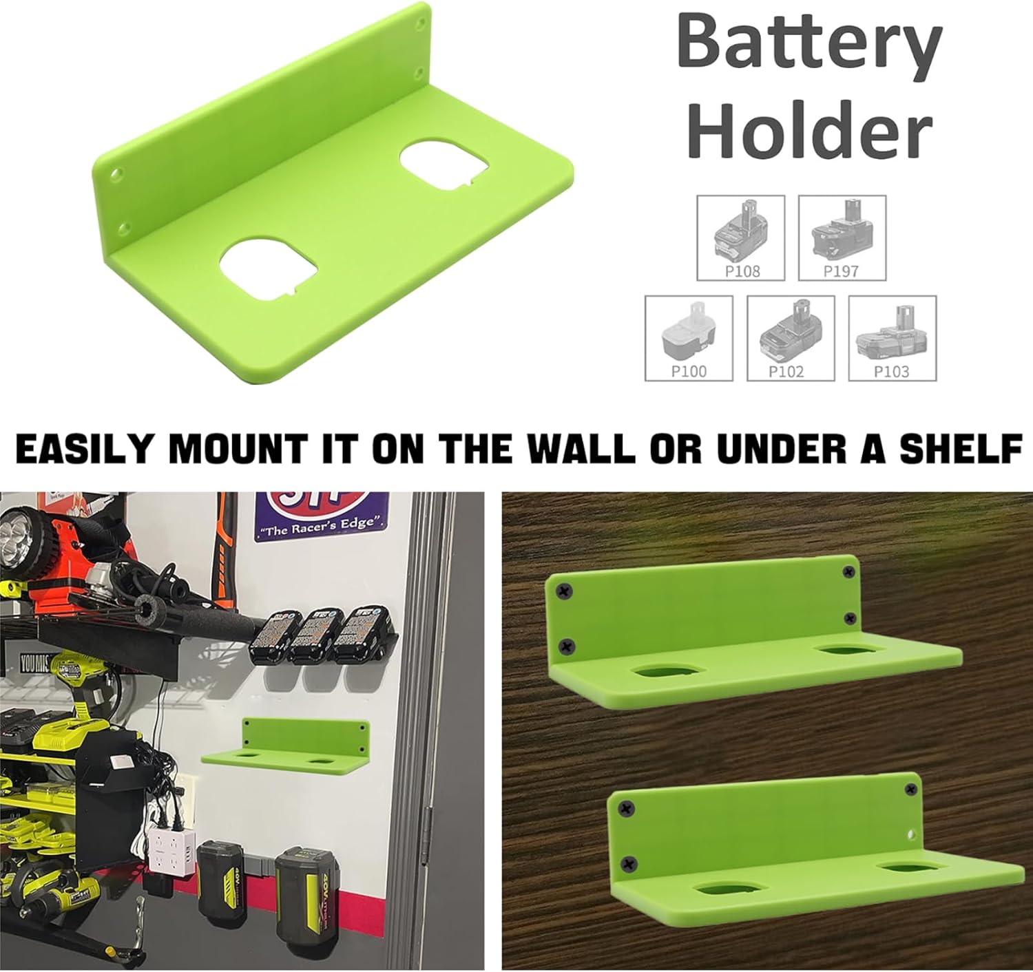 10 Packs Battery Holders Compatible with Ryobi 18V Wall Mounted Battery Holder with 2 Slots Drill Tool Storage Rack Organizer