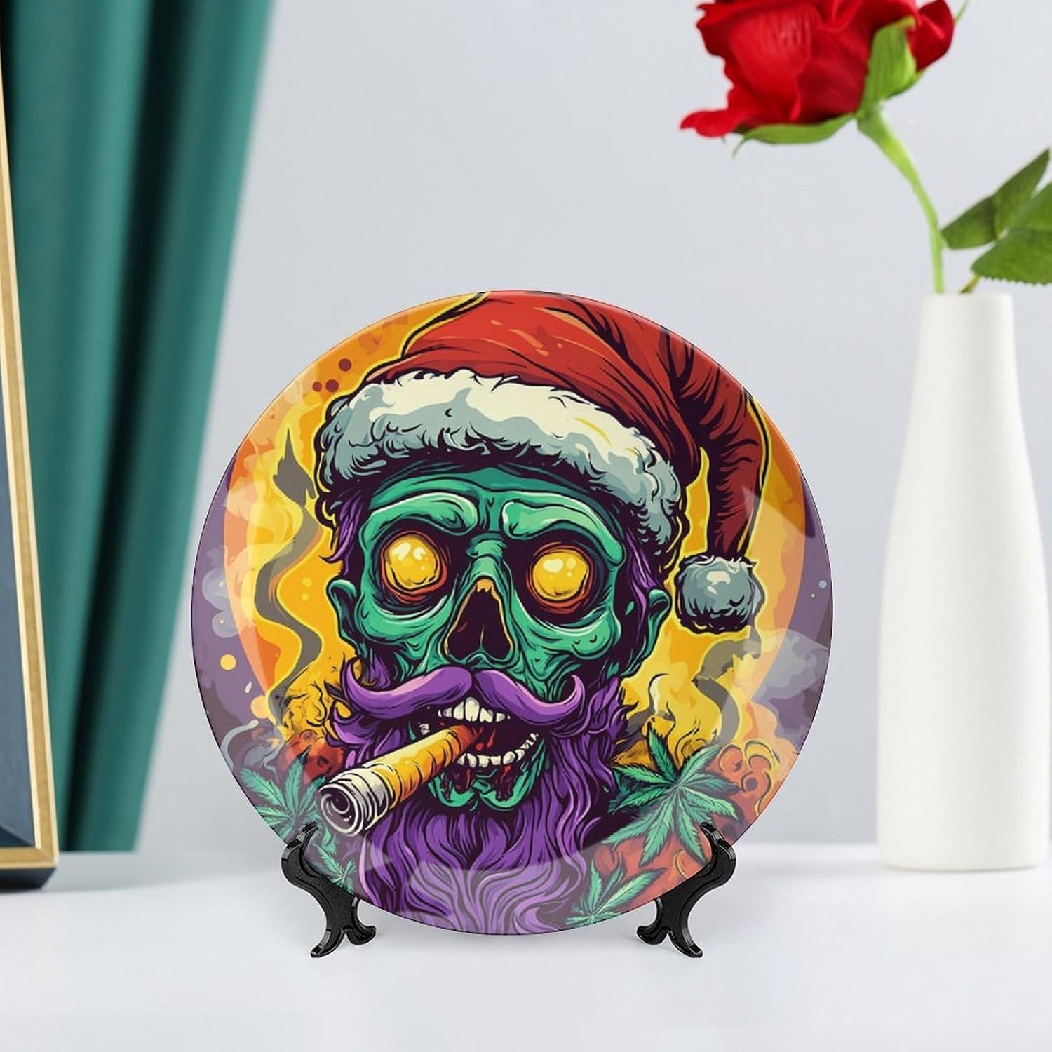 Zombie Smoking Weeds Bone China Decorative Porcelain Plates Dinnerware Ornaments