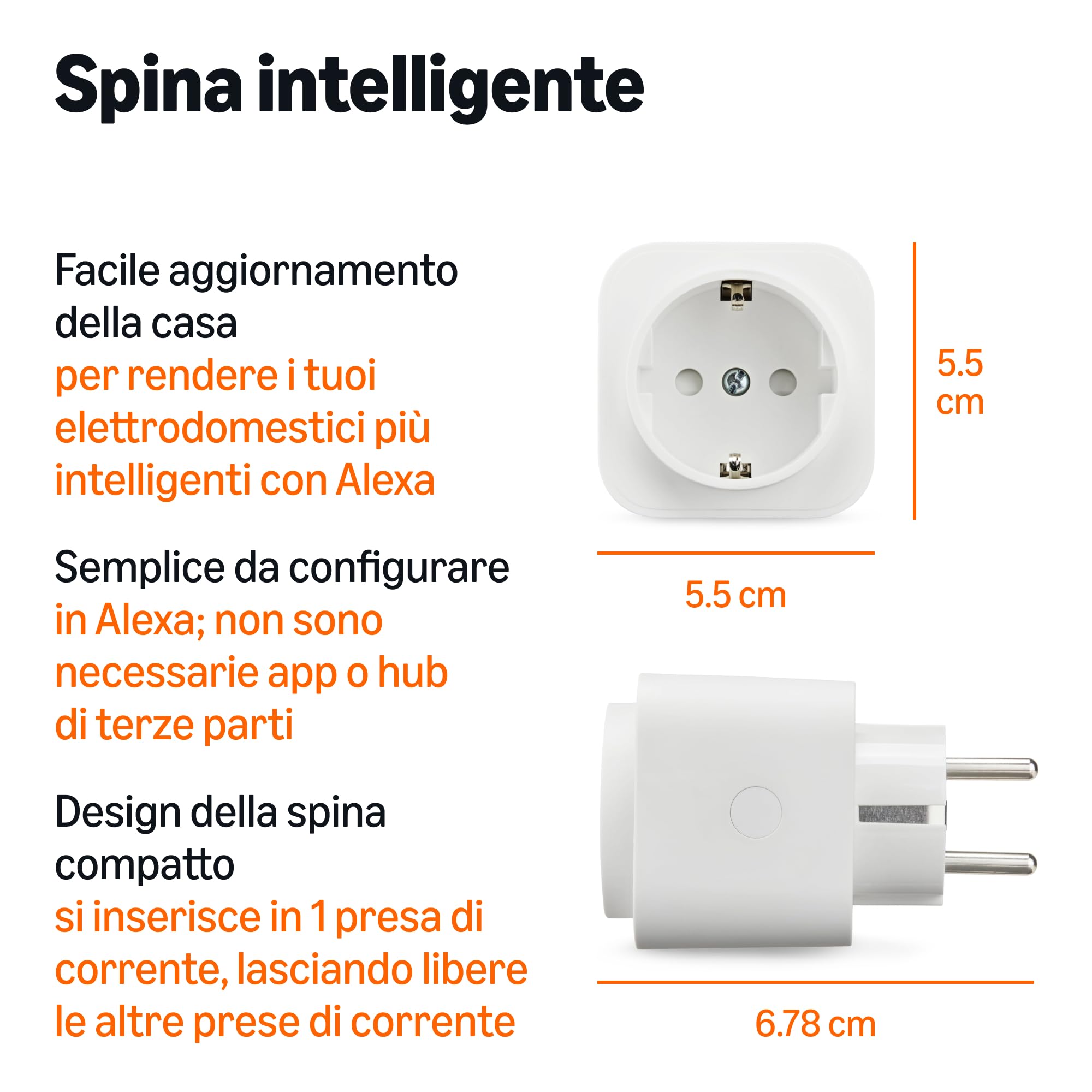 Amazon Basics Presa intelligente Wi-Fi smart plug, singola per interni (presa europea), compatibile solo con Alexa, bianco, 1 pezzo