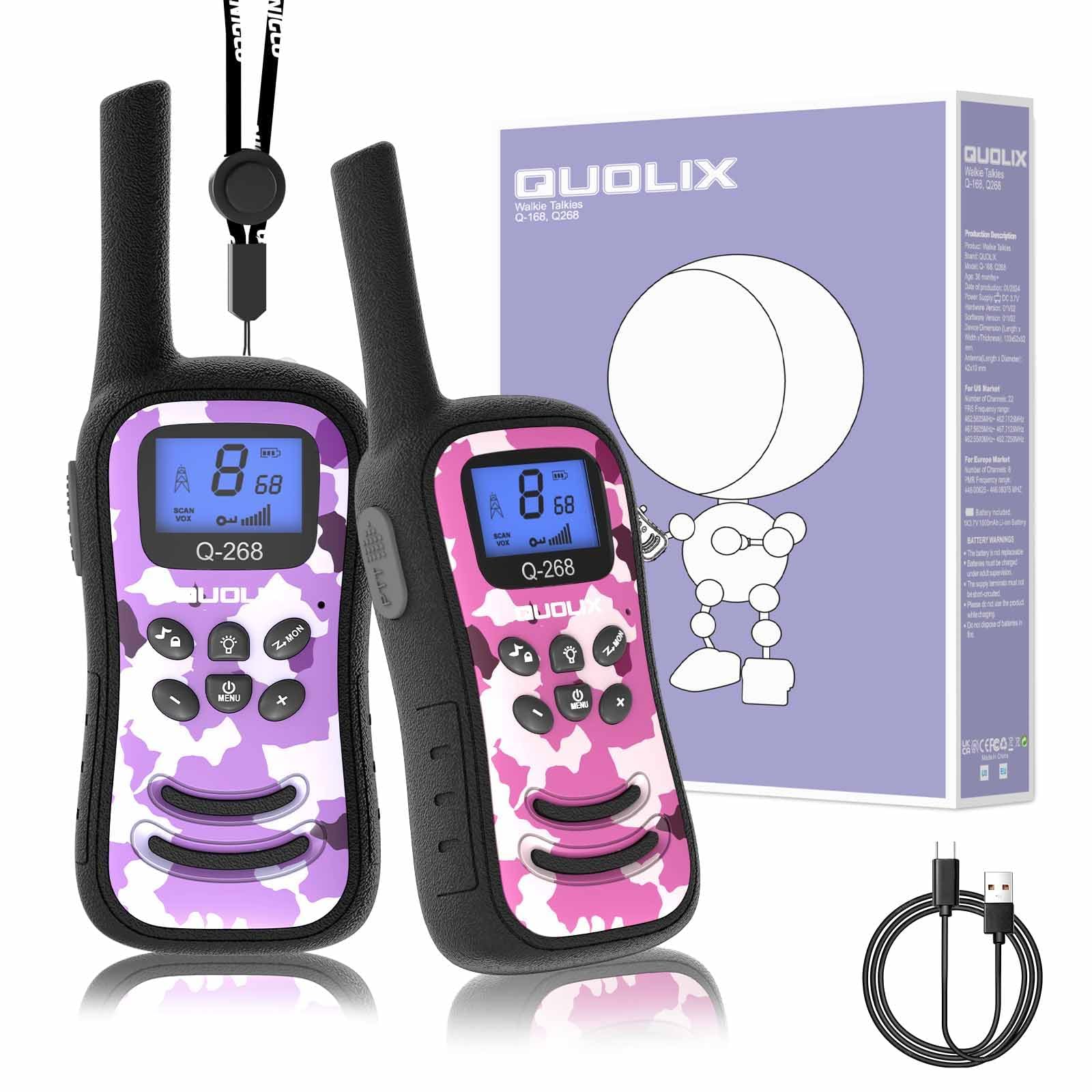Uleway Talkie-Walkie Enfants Rechargeable | Portée 3km | 16 Canaux | VOX, Torche | Cadeau 3-12 Ans