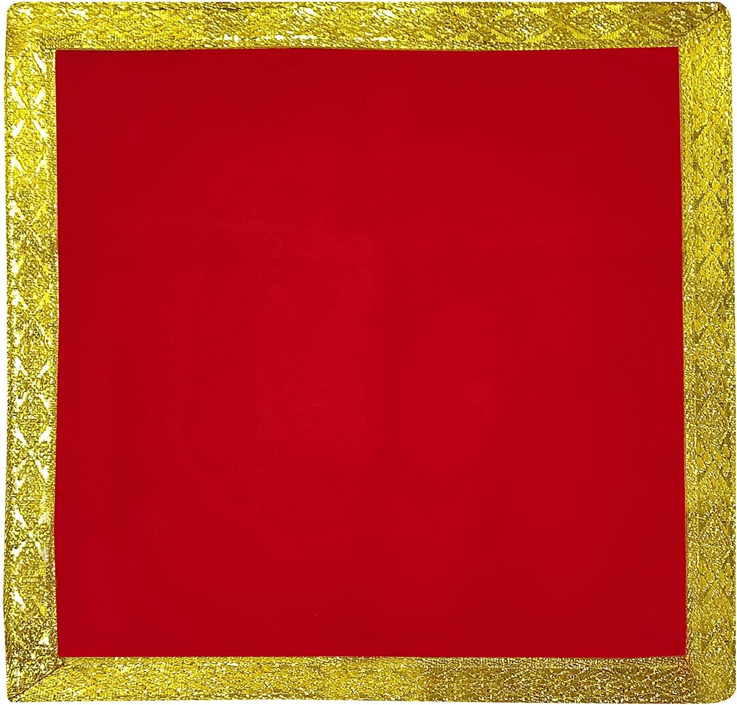 SATVIK 4Pc Set 18x18 Inch Red Asan for Pooja Puja Mat for Home Mandir Temple for Prayer Meditation Satin Bhagwan Chowki Aasan Cloth Decoration Item Pooja Accessories Store Online.Premium Quality