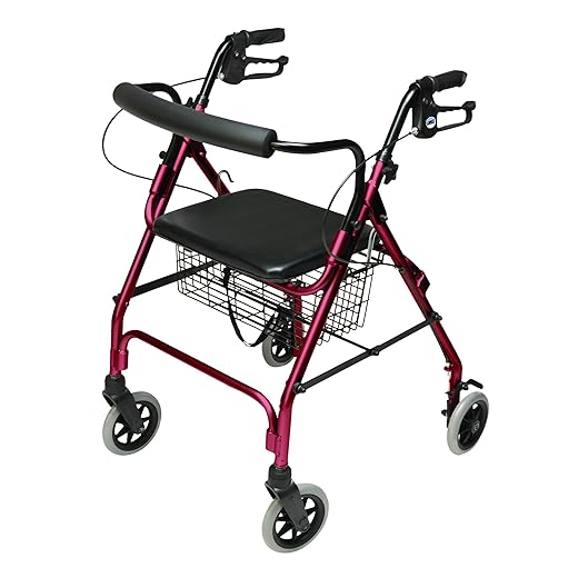 Lumex Walkabout Lite Rollator with Seat, Lightweight 14.5 lb.Walker, Large 6" Wheels, Burgundy