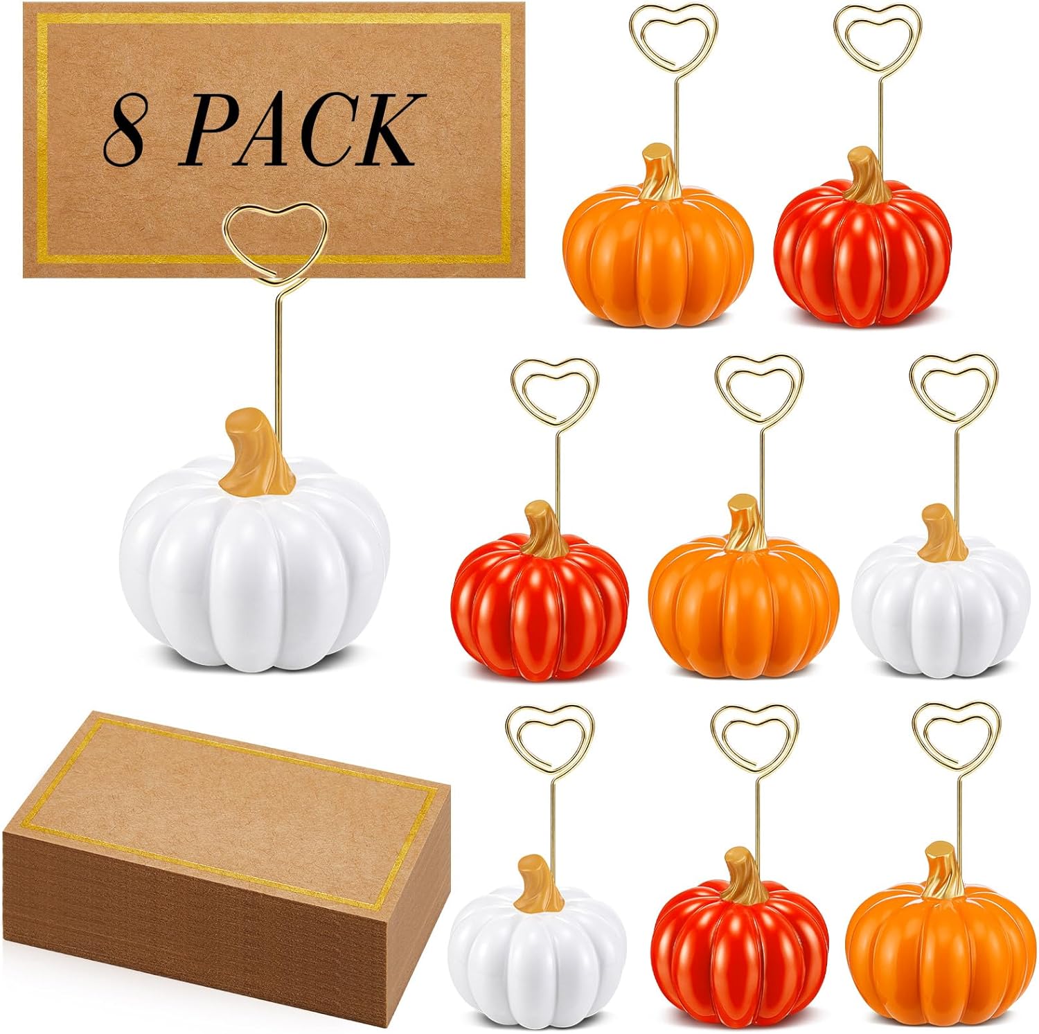 40 Pcs Thanksgiving Pumpkin Decorations Pumpkin Place Card Holders with Fall Cards for Table Setting Wedding Table Decor Mini Pumpkins Tables Number Holder (Gold)