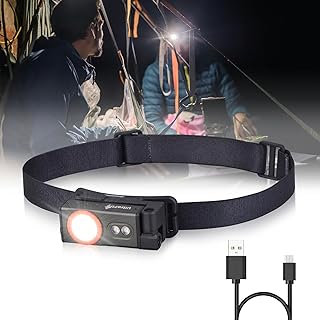 ULTRAFIRE Rechargeable LED Headlamp with Red Light, 360° Rotatable Headlight, 6 Modes Clip-on Work Light, Small Helmet Light with Magnetic for Hunting Camping Fishing