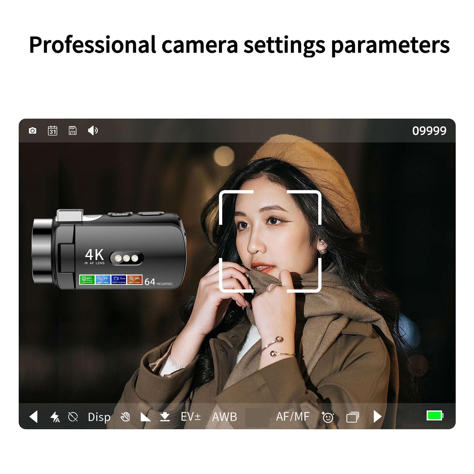 Amazon | 4K HDデジタルカメラ、3インチの回転画面付き28x Zoom