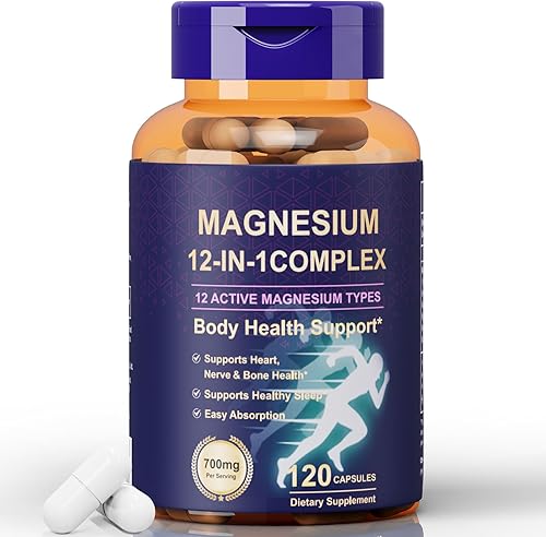 Suplemento Complejo de Magnesio 700mg - Apoya el sueño, los músculos, la energía, los huesos y la salud general - Glicinato de magnesio, citrato,