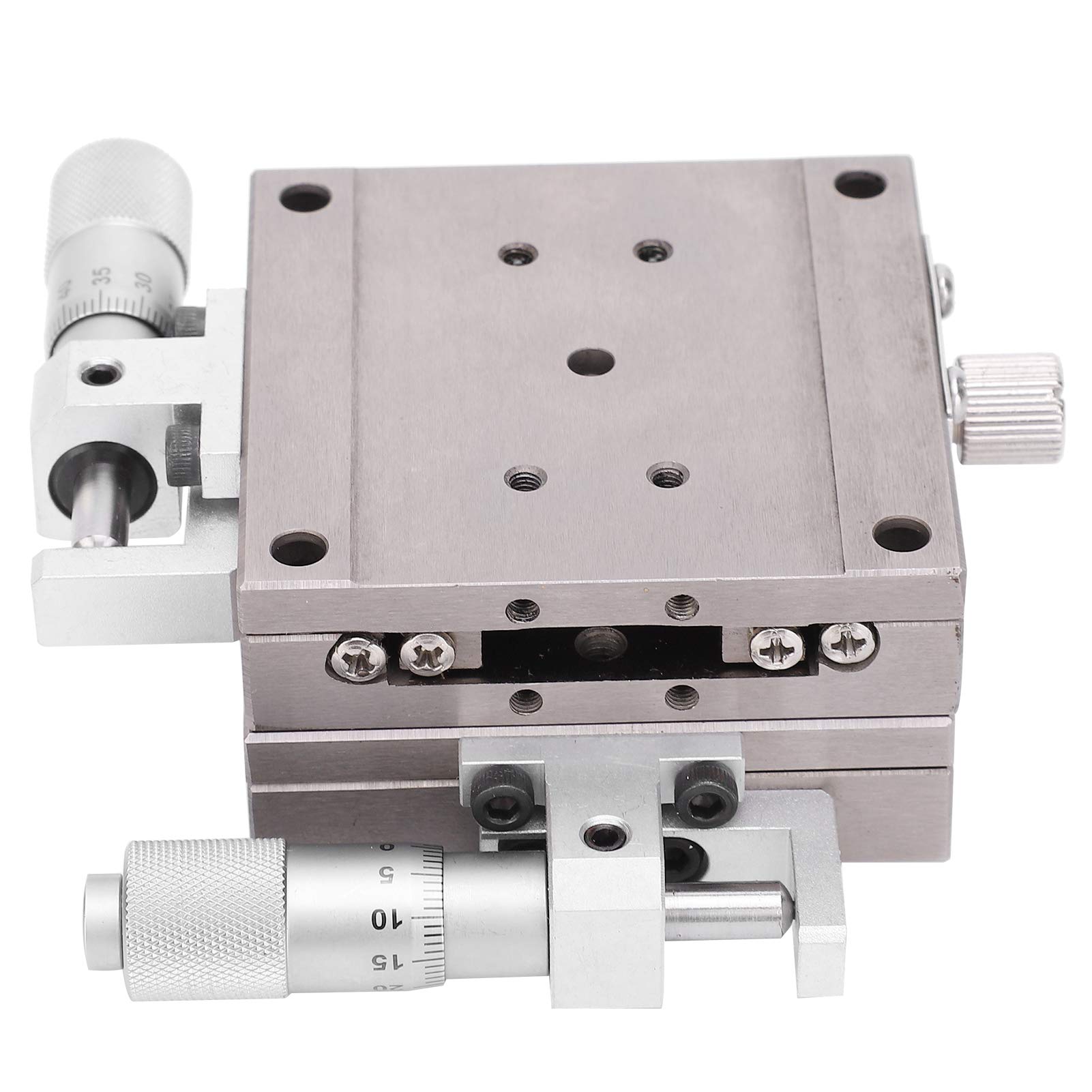 Kreuzrollenführungs-Schiebetisch Hochpräziser XY-Achsen-Linearverschiebungstisch Manuelle Mikrometer-Einstellplattform für Labor-Industriegeräte 60 x 60 mm Edelstahl M2G S6