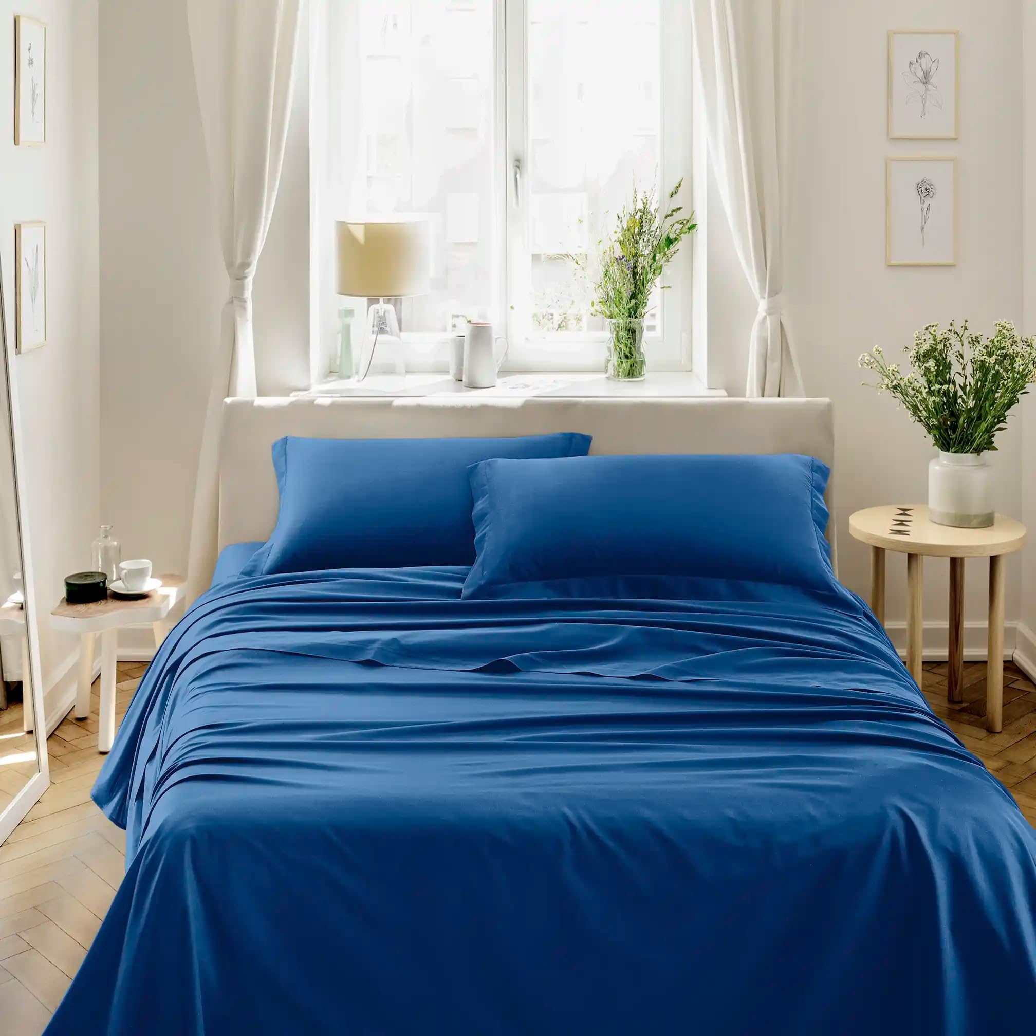 Federa Per Cuscino 50x80 Cm In Blu - 2 Pezzi - Tessuto Morbido 50% Cotone 50% Poliestere Con Patta - Lavaggio A 30°C