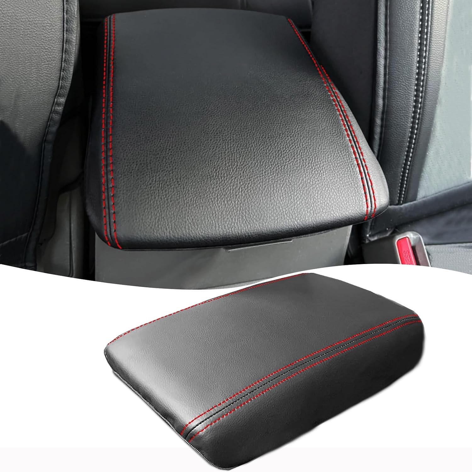 Center Console Cover for Frontier 2005-2021/ Xterra 2005-2015, Scratch-Resistant & Stylish Upgrade Armrest Cover for Frontier 2021-2005 Interior Accessories -Red Stitches