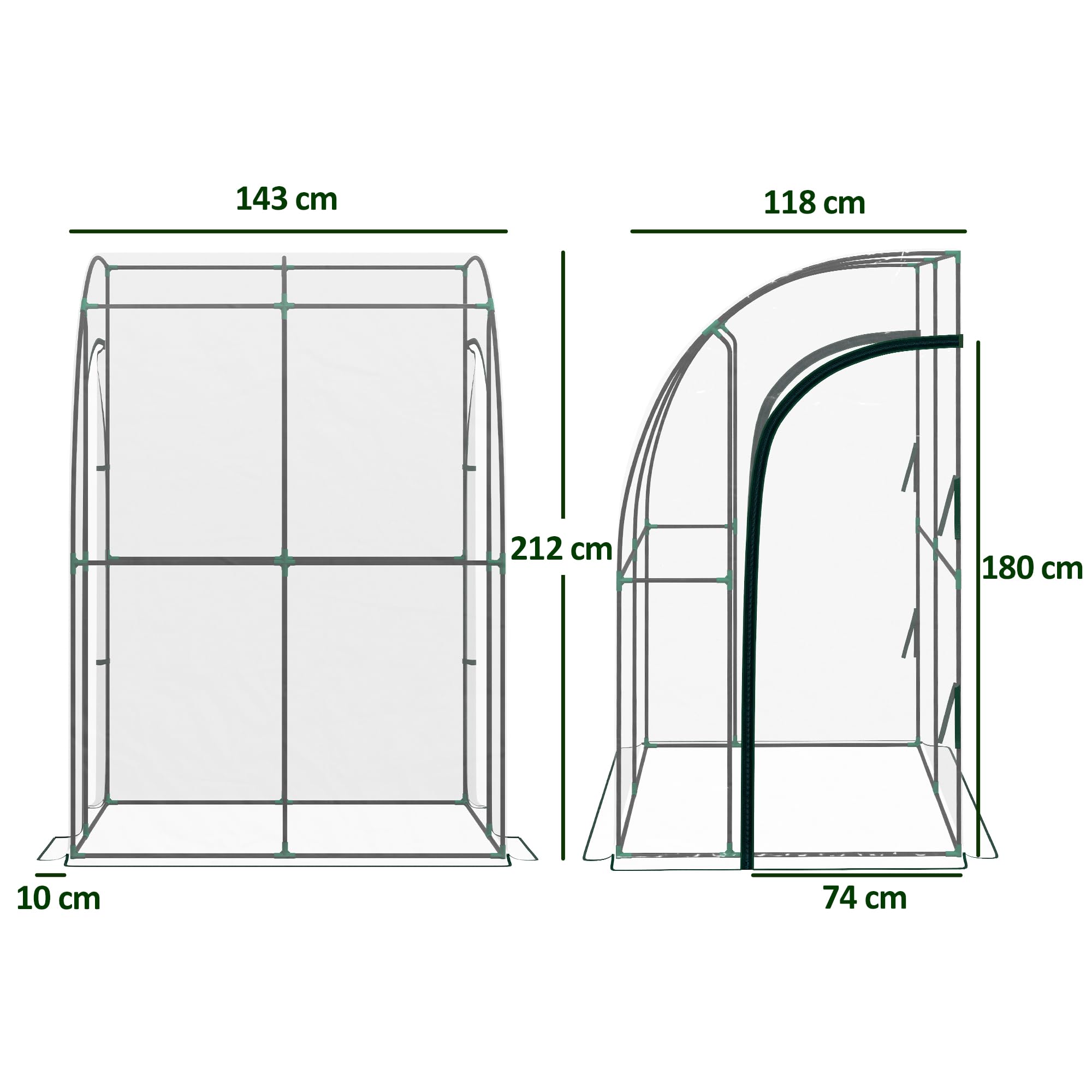 Outsunny Serra da giardino, serra invernale, 2 porte avvolgibili con serratura, in acciaio e plastica, 1,43 x 1,18 x 2,12 m, trasparente