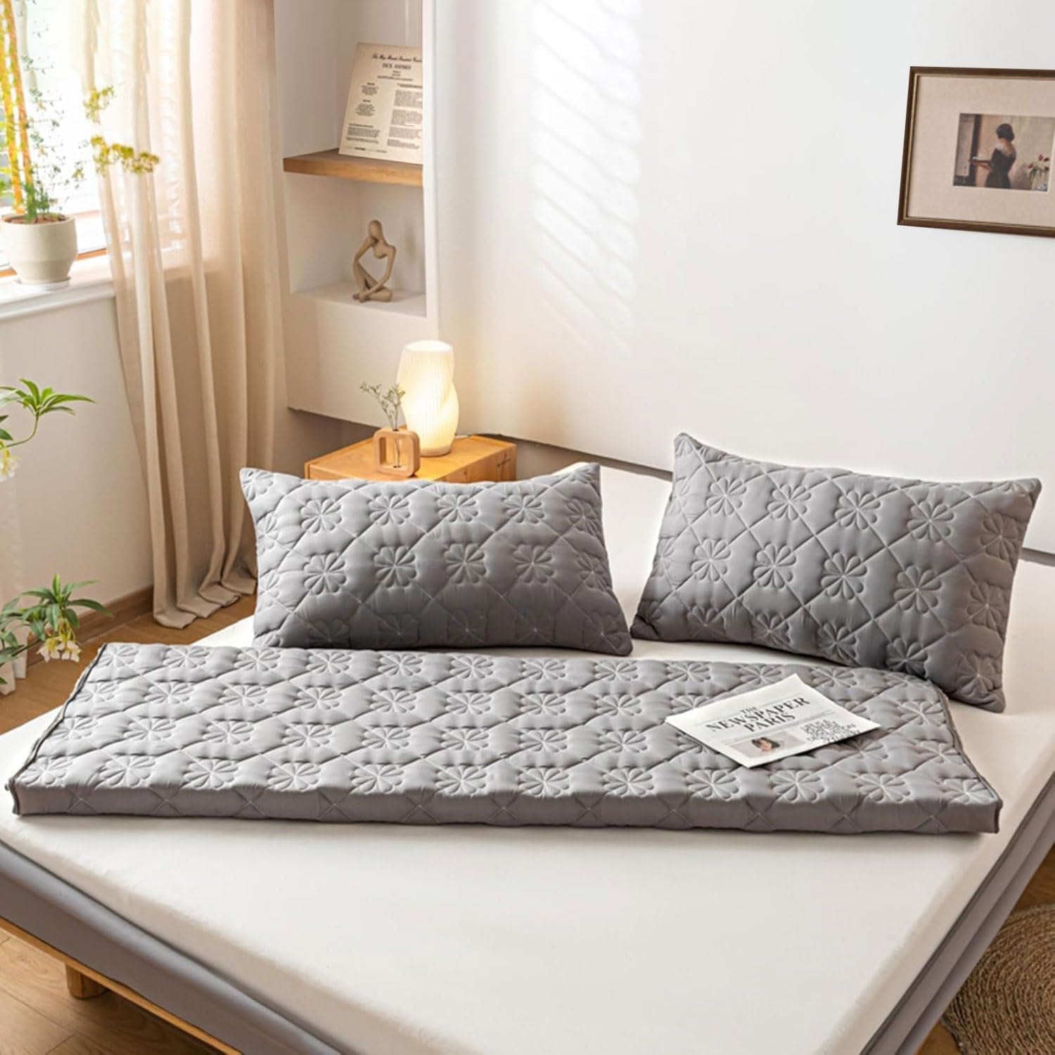 Matratzenschoner mit Reißverschluss 180x200 90 x 200 200x200 Boxspringbett, Anpassbare Größe, Warm und Bequem, Extra Weicher Matratzenbezug(Grau,140x200+25cm)