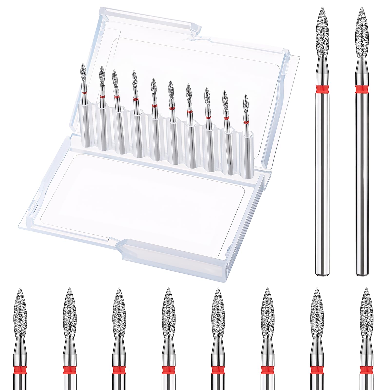 Grevosea Lot de 10 forets à cuticules, forets à ongles professionnels de 1,9 cm pour enlever les peaux mortes, outils de manucure et pédicure Argenté et rouge