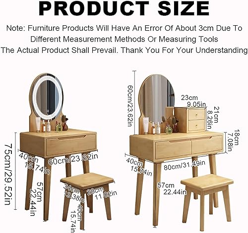 Miniatura 2 de Escritorio de tocador con espejo, juego de mesa de maquillaje con taburete acolchado y cajón, mesa de cosméticos, tocador de maquillaje pequeño para