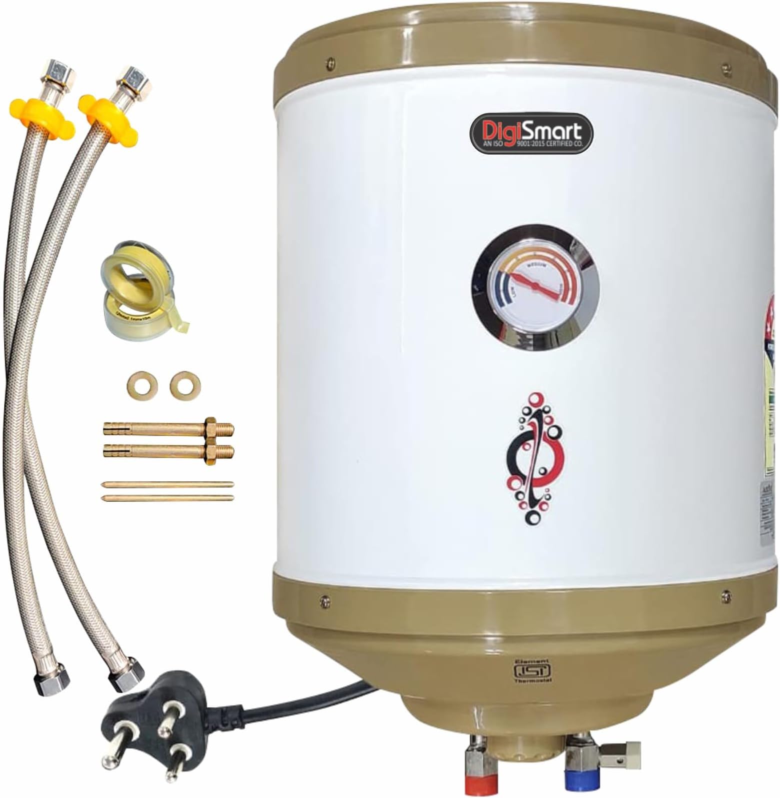 DIGISMART 15L Storage Geyser | 2kW | BEE 5-Star Rating | Anti-Rust Coated Tank | Temp Meter | ABS Body | HD ISI Heating Element | Ivory | Free Installation Kit | Adjustable Thermostat| 5Year Warranty