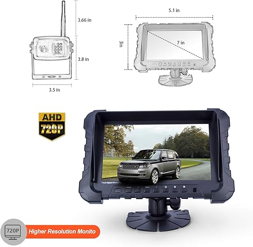 Miniatura 2 de Sistema de cámara digital inalámbrica de respaldo, cámara dual HD 720P con visión nocturna infrarroja y ángulos de visión amplios, pantalla dividida