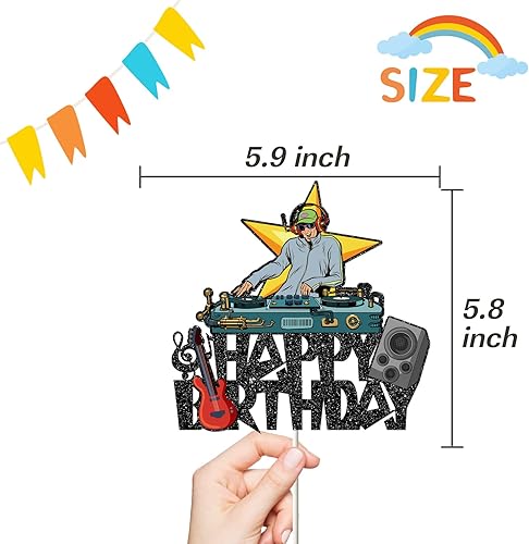 Miniatura 4 de Decoración para tartas de cumpleaños de disco DJ, estilo rock, decoración para tartas de cumpleaños para niños y adultos, letrero de DJ, suministros