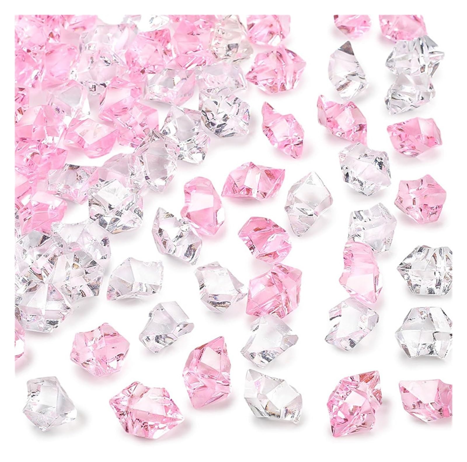 ITRHJTGP Fake Ice Rocks 200PCS Clear Fake Crushed Ice For Vase Fillers Plastic Crystal Diamond Acrylic Rock for Vases Fillers(Pink and Clear)